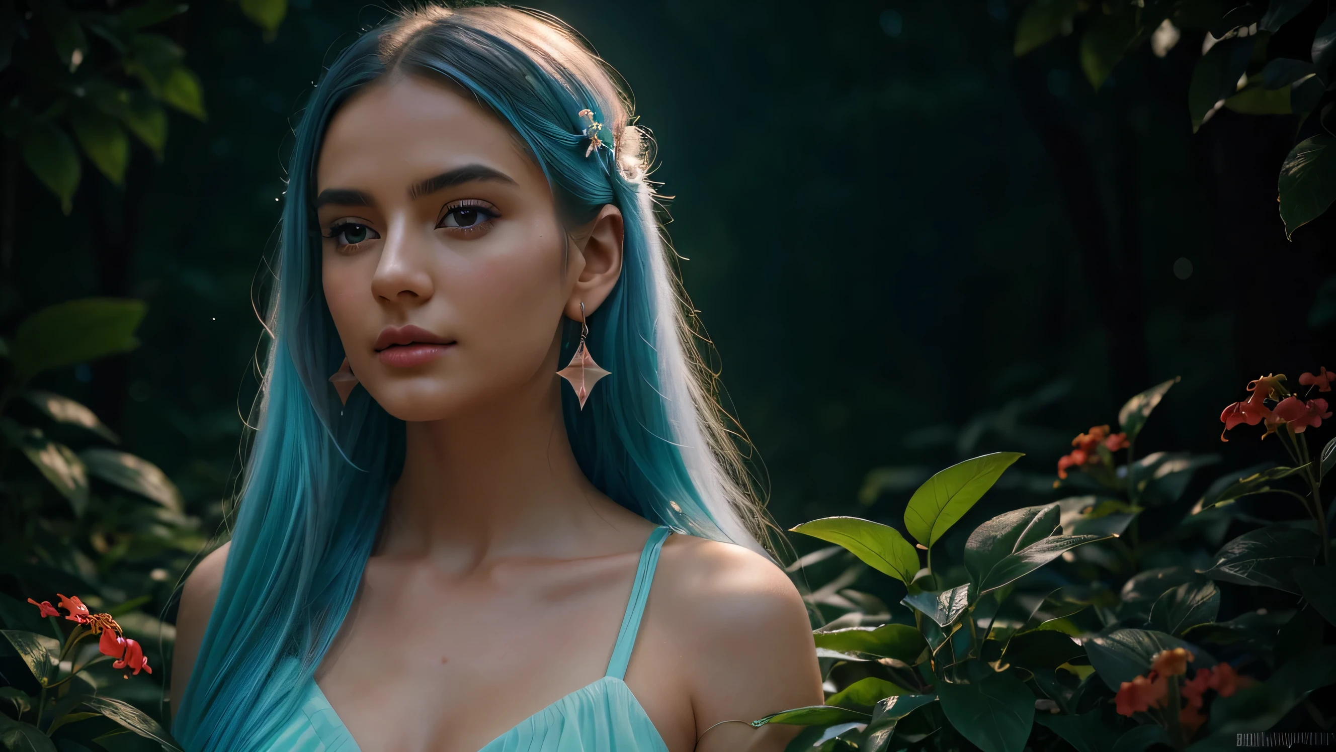 Beautiful realistic girl with BRIGHT WHITE-BLUE long hair ,Close-up of clean skin with detailed skin ,full length,in a short miniskirt,on an orange background ,Against the background of the starry sky,bright makeup,EARRINGS WITH GLITTERS,two-leaf gray flower,translucent speckled bifoliate gray,Bioluminescent - Ultra High Quality 8K Music Equalizer, High contrast, rich colors, soft light, Super detailed photos. ultra high quality 8K, High contrast, noise reduction, яркие rich colors.. high quality, 8K Ultra HD, High contrasthigh quality,мягкие close focus,very beautiful flower, translucent red lily of the valley with dew drop flower, bioluminescent flower glows and shimmers, he grows in a mysterious forest, shrouded in mystery, Сверхhigh quality 8k, High contrast, rich colors, soft light, Ultra-detailed photos. Сверхhigh quality 8k, High contrast, noise reduction, bright rich colors.. high quality, 8K Ultra HD, High contrast