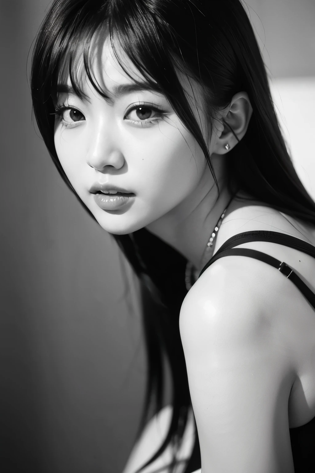 Photo of a Beautiful Korean kpop idol Woman, Summer, Lustful, film grain, Ilford HP5, 100mm