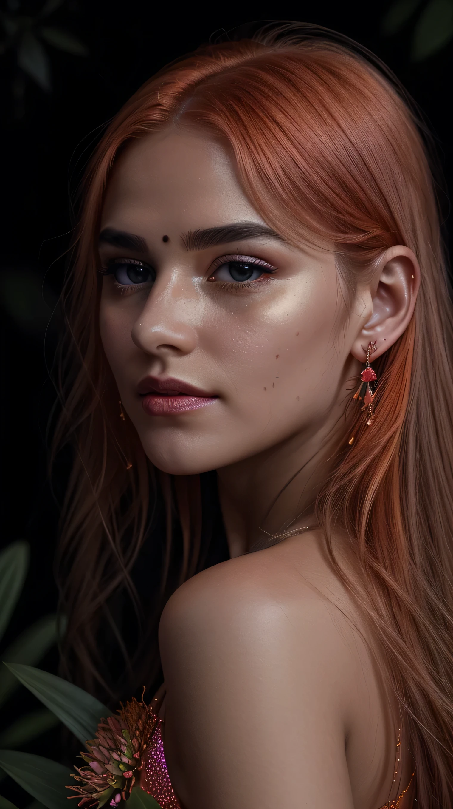 Beautiful realistic girl with BRIGHT WHITE-ORANGE long hair ,Close-up of clean skin with detailed skin ,full length,in a short miniskirt,on an orange background ,Against the background of the starry sky,bright makeup,EARRINGS WITH GLITTERS,two-leaf gray flower,translucent speckled bifoliate gray,Bioluminescent - Ultra High Quality 8K Music Equalizer, High contrast, rich colors, soft light, Super detailed photos. ultra high quality 8K, High contrast, noise reduction, яркие rich colors.. high quality, 8K Ultra HD, High contrasthigh quality,мягкие close focus,very beautiful flower, translucent red lily of the valley with dew drop flower, bioluminescent flower glows and shimmers, he grows in a mysterious forest, shrouded in mystery, Сверхhigh quality 8k, High contrast, rich colors, soft light, Ultra-detailed photos. Сверхhigh quality 8k, High contrast, noise reduction, bright rich colors.. high quality, 8K Ultra HD, High contrast