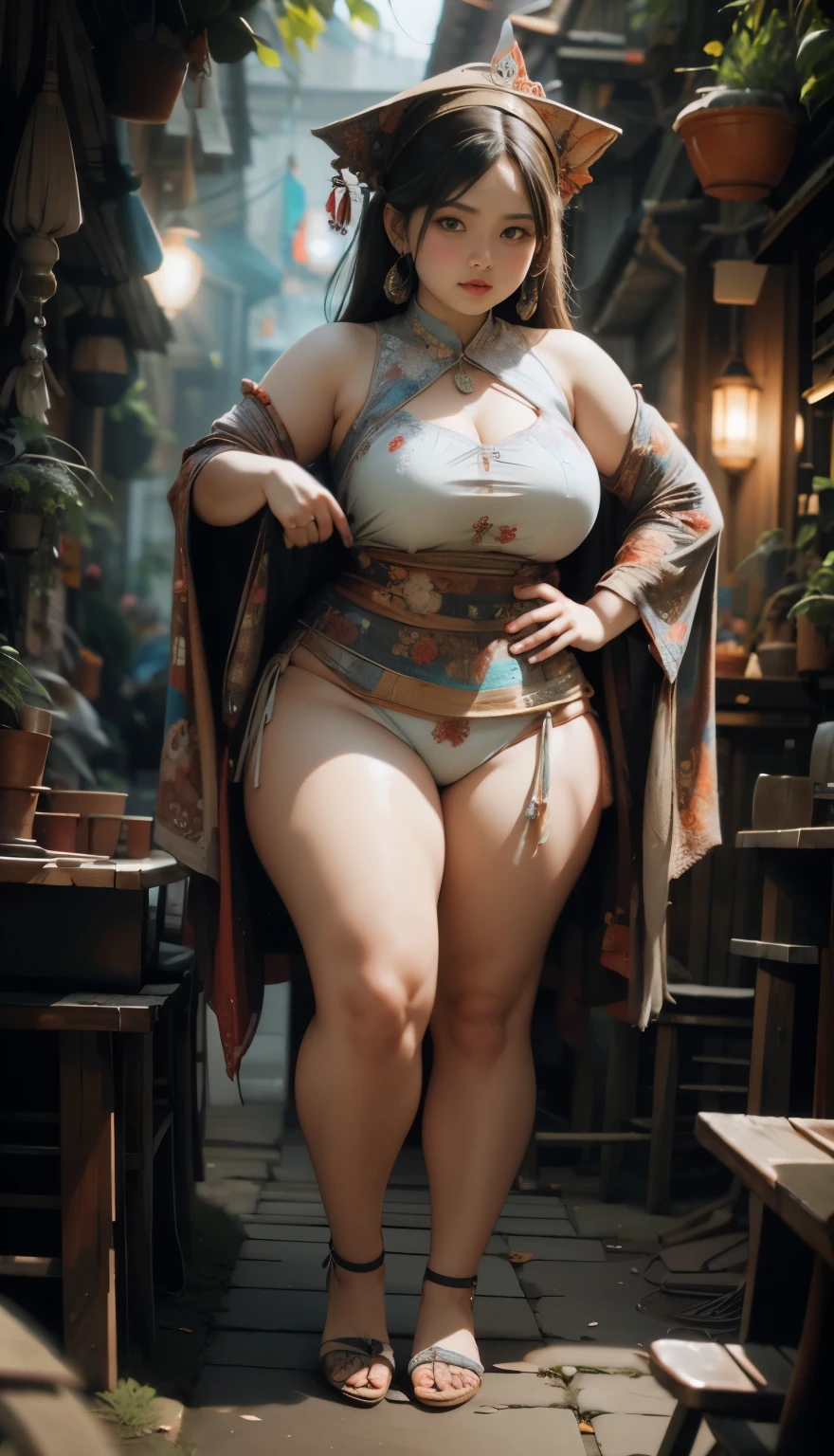 Indonesian woman, thick body, cold atmosphere , thick cheeks , full body , random pose
