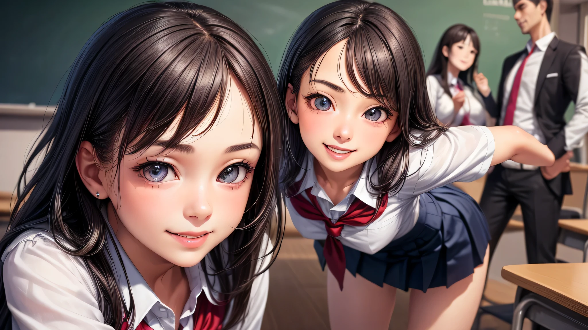 (1 girl:1.2), very cute face, Smile, (highly detailed eyes, highly detailed face), Fresh, very beautiful appearance, (surreal, High resolution), (highest quality:1.4), professional photography, (high School uniform, pleated mini skirt:1.2), smile a little, School, classroom, 