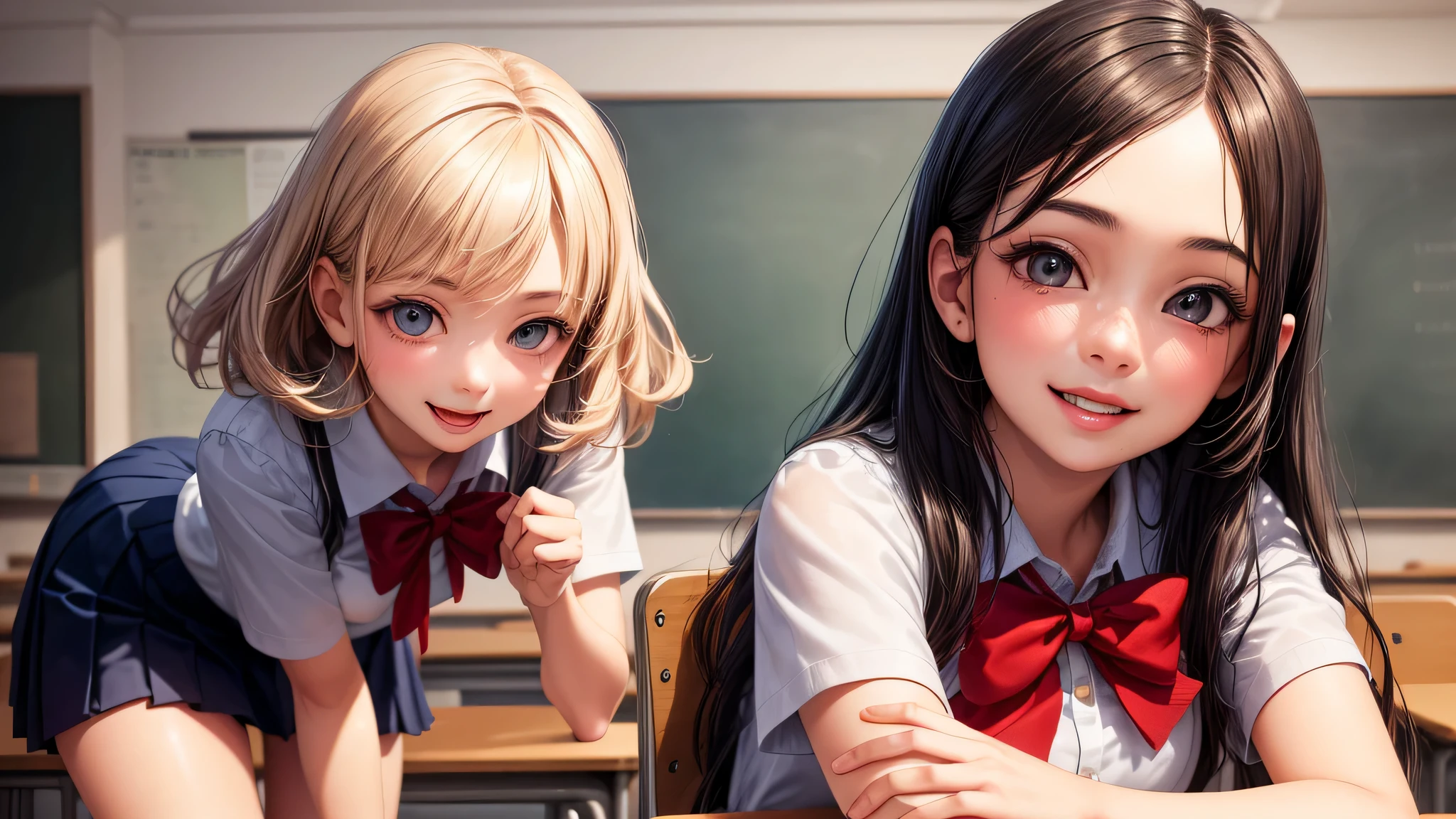 (1 girl:1.2), very cute face, Smile, (highly detailed eyes, highly detailed face), Fresh, very beautiful appearance, (surreal, High resolution), (highest quality:1.4), professional photography, (high School uniform, pleated mini skirt:1.2), smile a little, School, classroom, 