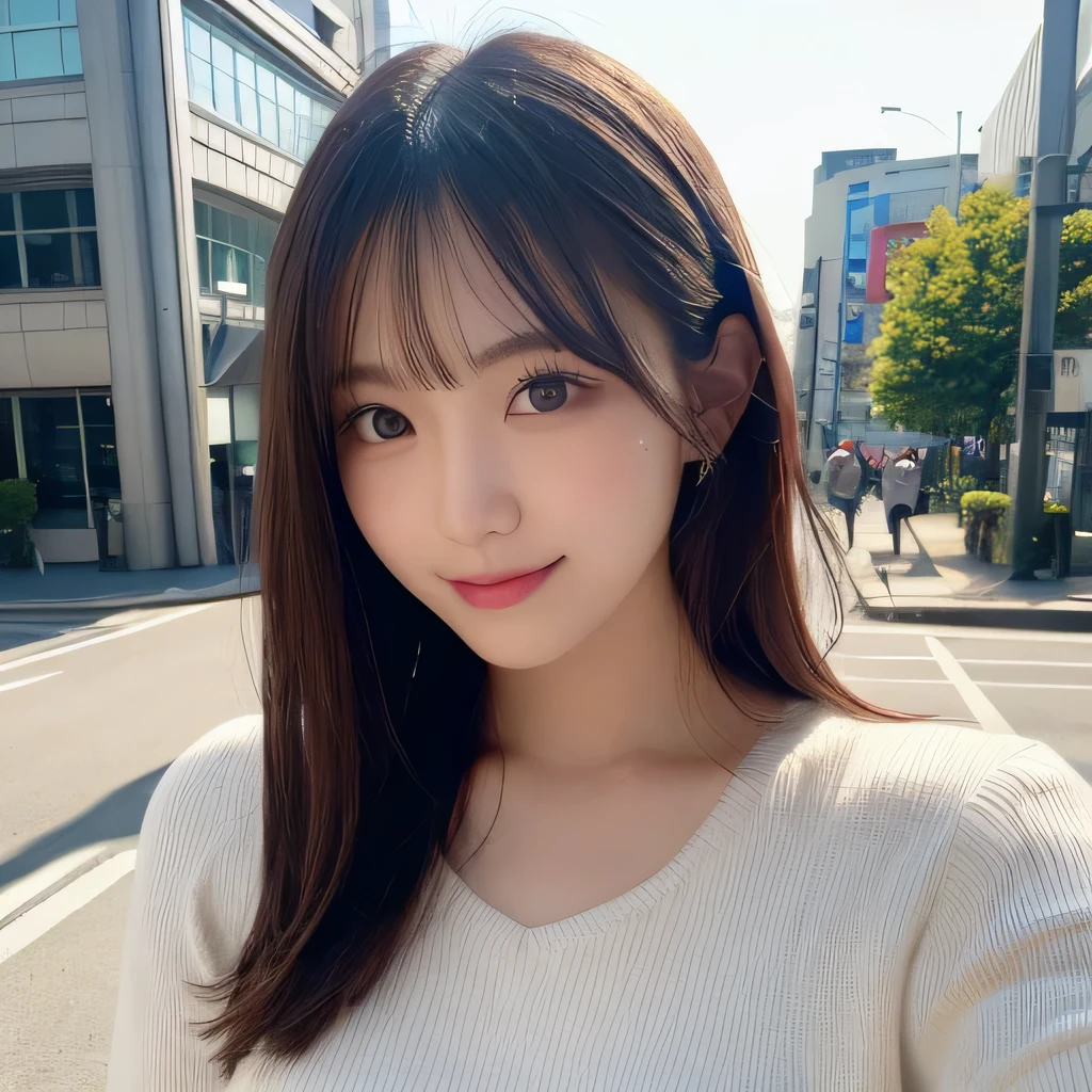 table top, highest quality, shape, Super detailed, finely, High resolution, 8k wallpaper, Perfect dynamic composition shape, beautiful and detailed eyes, straight hair, natural color lip, random sexy pose, smile, Shibuya Ward, 20 year old girl, cute, sexy shot looking at camera, Posing as a fashion gravure model, hair blowing in the wind, long sleeve sweater dress, narrow side, slender body, RAW photo, living room, self snap, small breasts