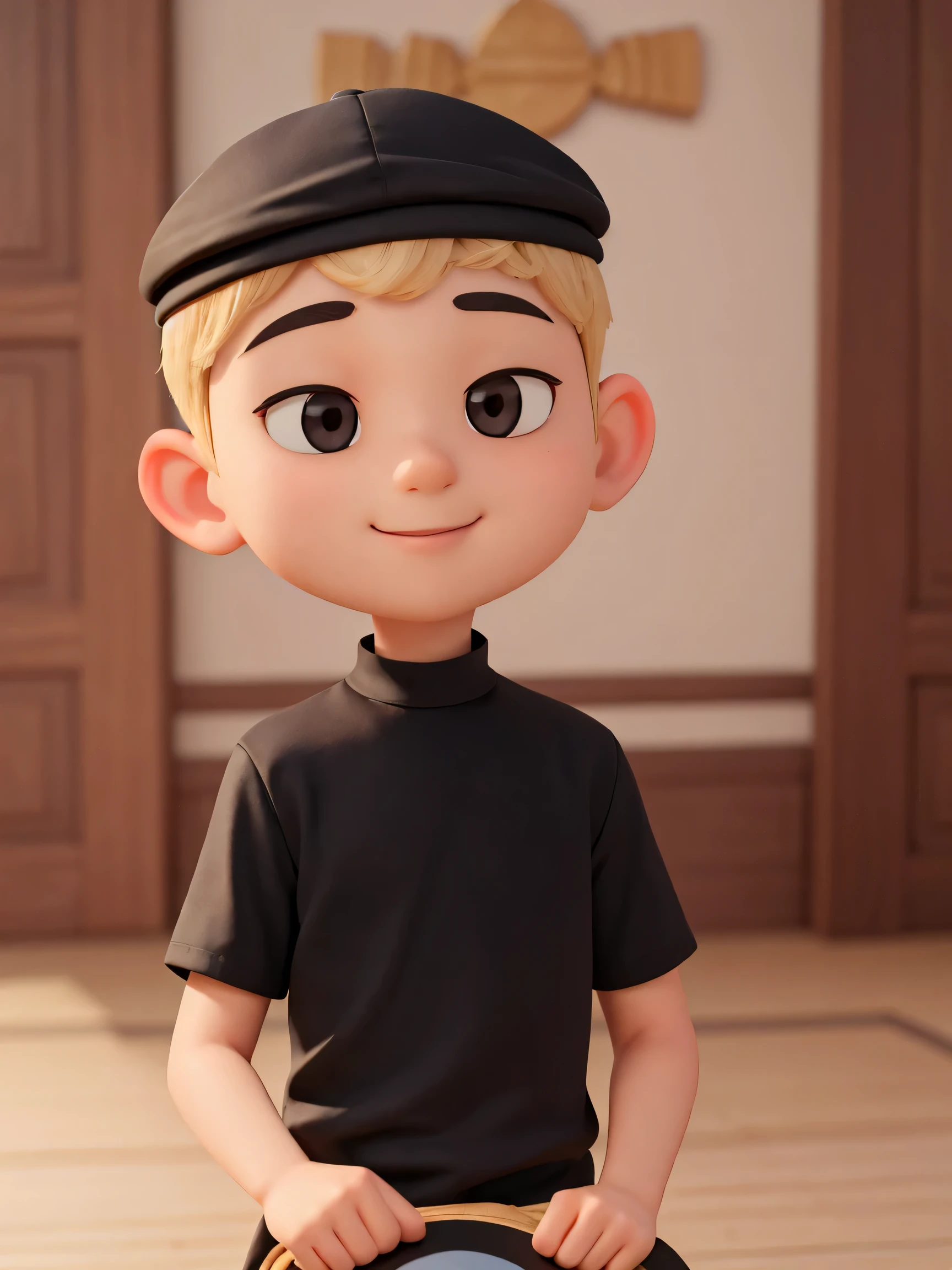 Masterpiece, best quality, official art,extremely detailed CG unity 8k wallpaper, 1 boy, wearing a black cap, full body shot, black, praying on praying mat, Beige shirt, oval face, thin face, beautiful face, Sweet smile, selfie pose, potrait, black eye color, Looking ahead, 20 yo, no hair, close up to face,