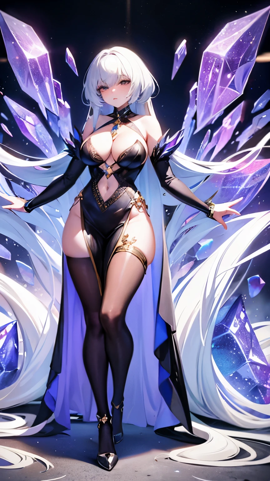 Woman made of crystals broken into pieces, many details, full length, sexy