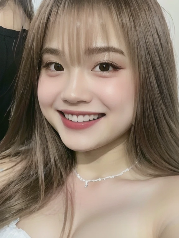 (realistic、masterpiece、Best Quality、8K、highres、high resolution:1.3)、1 girl、Huge breasts、smile、white bikini、looking at viewers、super fine face and eyes、long hair、 upper body、