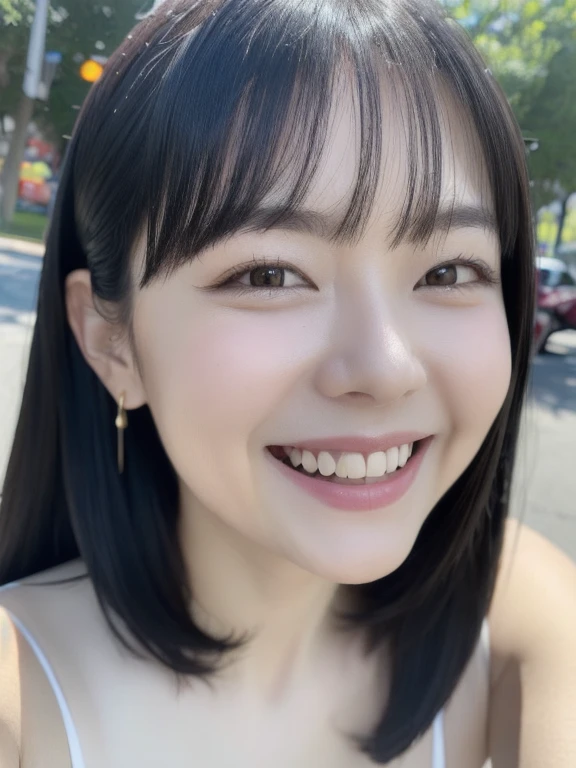 (realistic、masterpiece、Best Quality、8K、highres、high resolution:1.3)、1 girl、Huge breasts、smile、white bikini、looking at viewers、super fine face and eyes、long hair、 upper body、