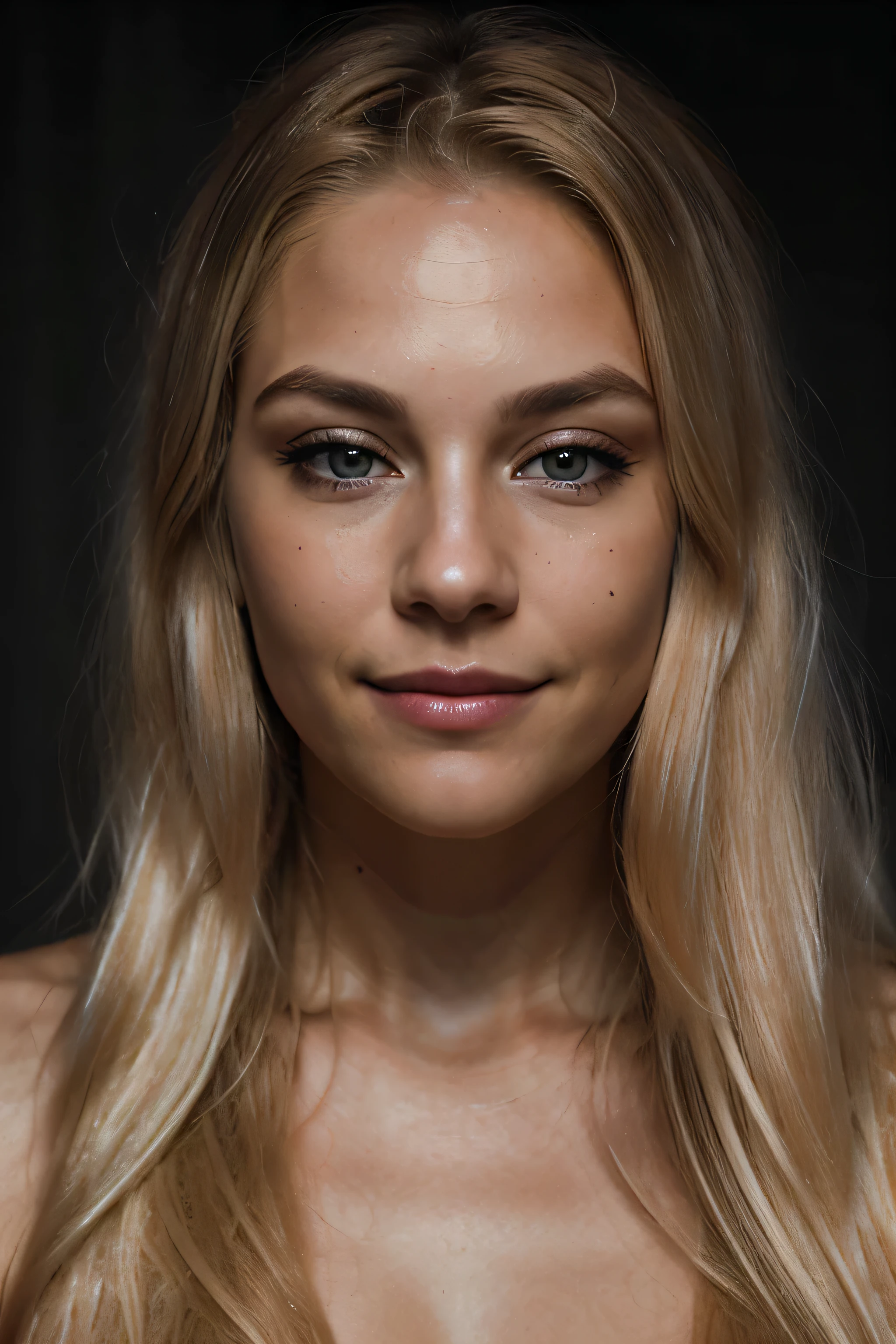 blond woman with freckles and freckles posing for a picture, realistic face moody back lighting, cinematic headshot portrait, realistic portrait photography, portrait of nordic girl, beauty portrait, full face portrait composition, 7 0 mm portrait, light freckles, medium portrait top light, beautiful portrait lighting, freckled pale skin, medium portrait soft light, 4 k asymmetrical portrait, cinematic portrait