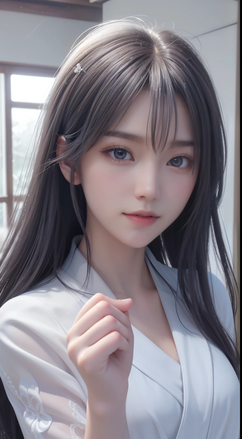 ((logo, masterpiece, 8k, table top, RAW photo, wonderful, 最high quality, Photorealistic and hvery detailed CG integrated 8k wallpaper, high quality, very detailed, Narrative poem, particle effects, dynamic effects, Depth of written boundary, cinematic light, Lens flare, ray tracing, anatomically accurate)), fantasy, 1 beautiful woman, ((lilac hair)), clear eyes, long hair, beautiful face, real face, 緻密でbeautiful eyes, beautiful skin, ((dancing woman, 優雅にdancing woman, snow sceneの中でdancing woman, 激しくdancing woman)), ((long hairがWindでなびく, long hairが跳ねる, long hairがWindで踊る)), hair jump, jewelry, beautiful eyes, white kimono, white obi, White cherry blossom embroidery pattern, silver earrings, Wind, snow mountainの中で, snow scene, snow mountain, snow makeup, 雪とhoarfrost, snow-capped mountainや森, hoarfrost, snow-capped mountain々, The beauty and brilliance of frost-covered trees, The tranquility and beauty of a world of ice and snow, hair color is light purple