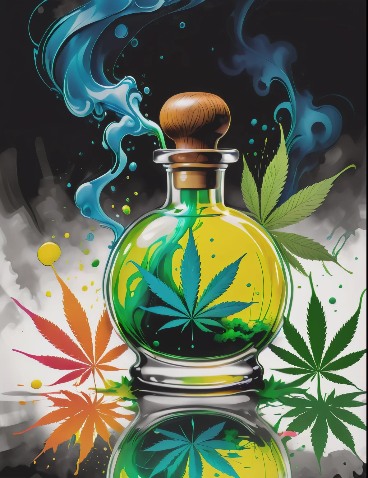 a magical perfume bottle, filled with marijuana goo  Colorsplash