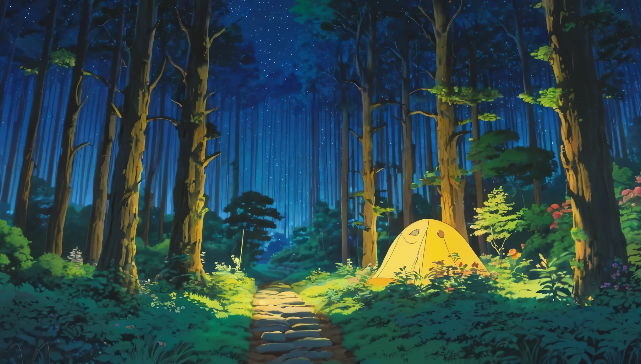 Beautiful Ghibli style night forest