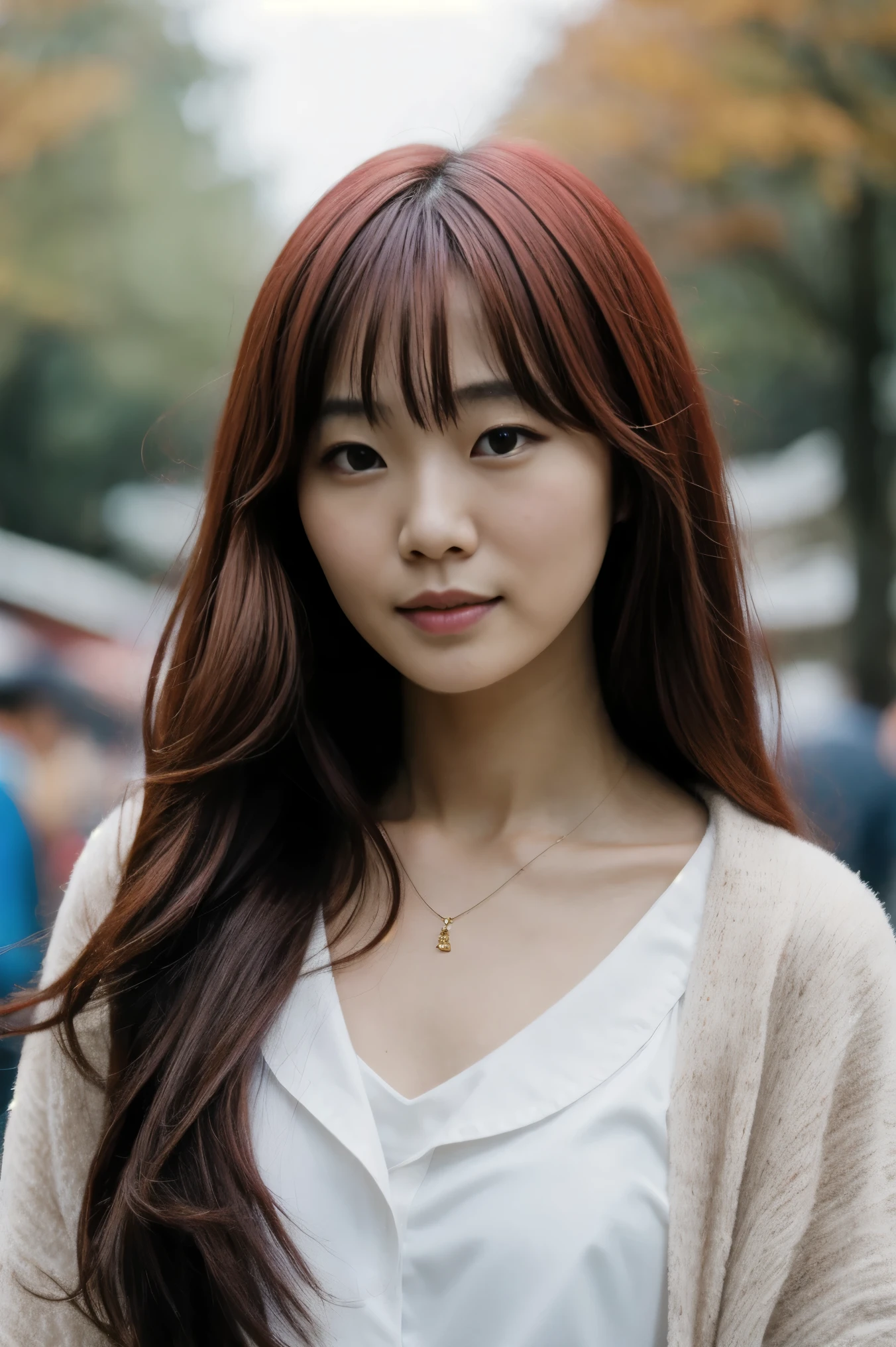 Realistic, Beautiful Japan Girl , Long (Red hair:1.2) 