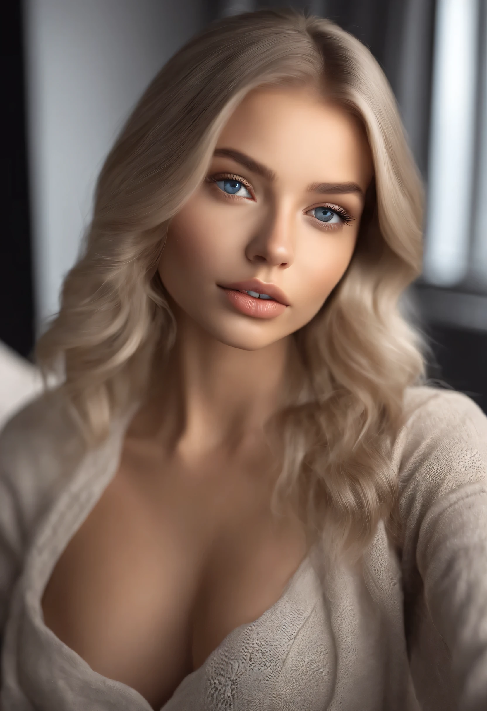 arafed woman fully , sexy girl with blue eyes, ultra realistic, meticulously detailed, portrait sophie mudd, blonde hair and large eyes, selfie of a young woman, bedroom eyes, violet myers, without makeup, natural makeup, looking directly at the camera, face with artgram, subtle makeup, stunning full body shot outside, large size bust