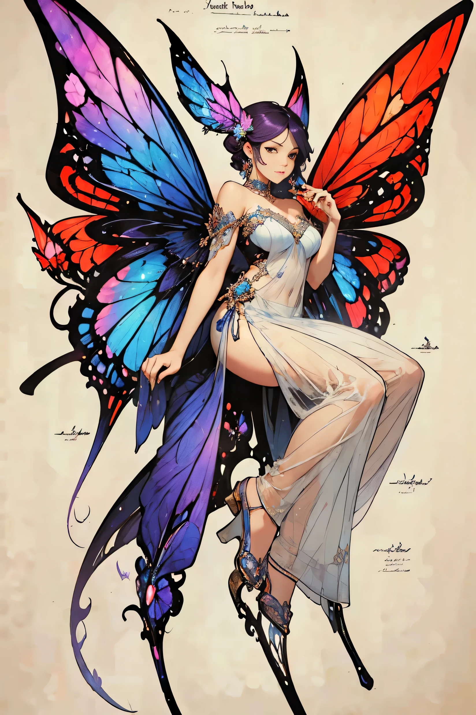 (best quality, 4k, high resolution, masterpiece:1.2), Super detailed, actual:1.37, Purple butterfly with iridescent wings, wings with red edges, Complex and irregular patterns on the wings, bright colors, Smooth gradient shading, Detailed veins on wings