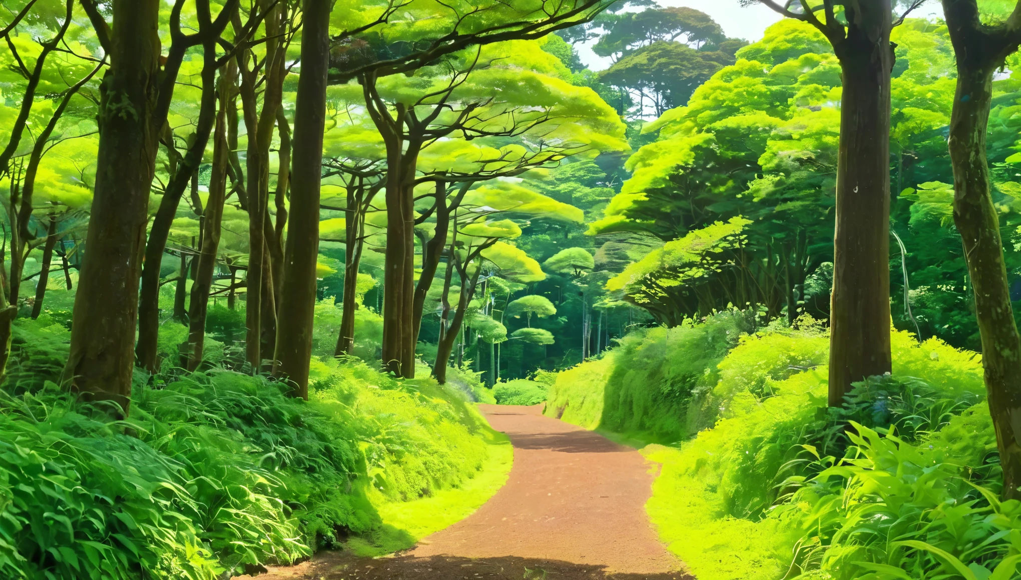 Beautiful forest in the Ghibli-style countryside