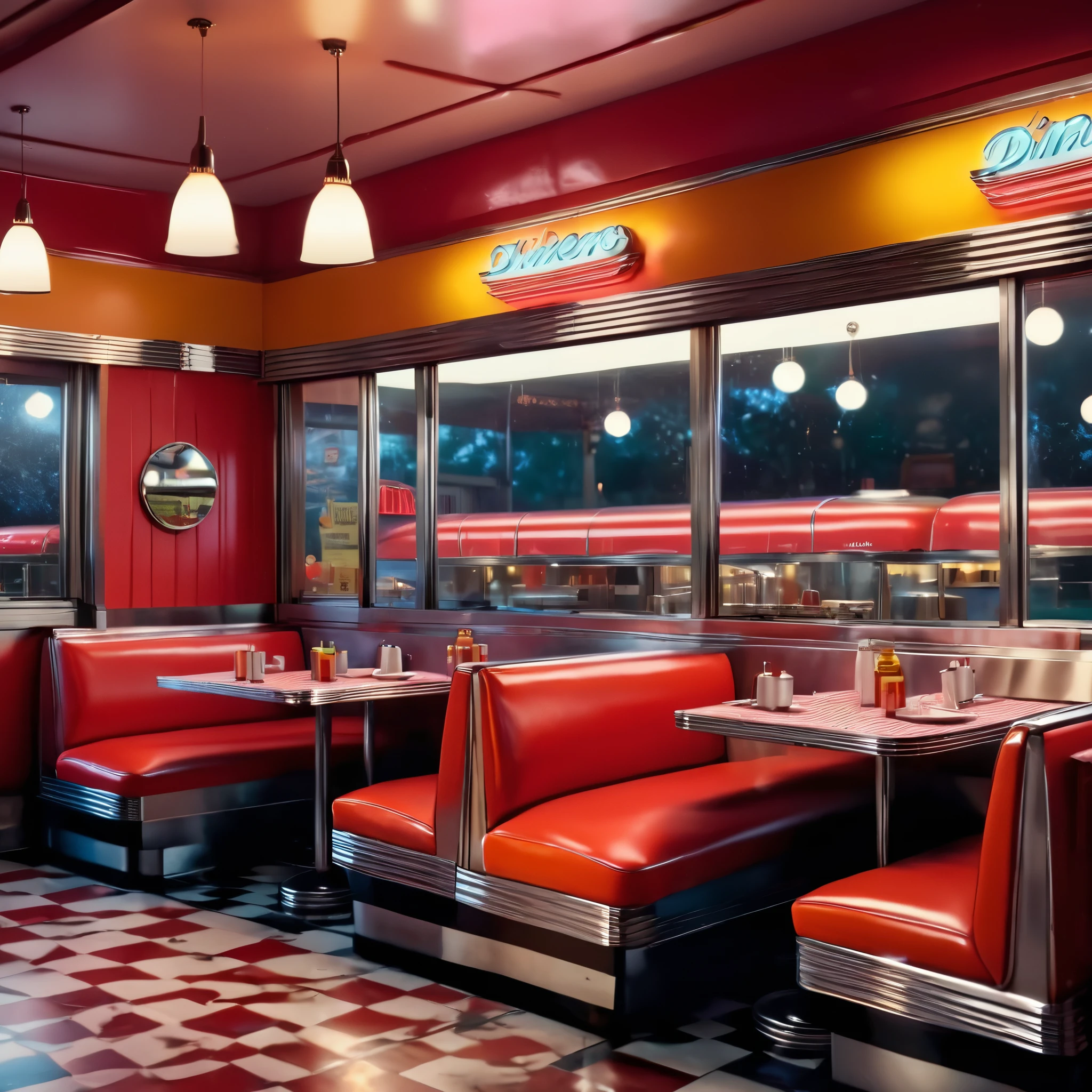 create an image demonstrating the style of ((Diner)) style, hyper realism, 8k high definition, vibrant colors, sharp focus, insanely detailed