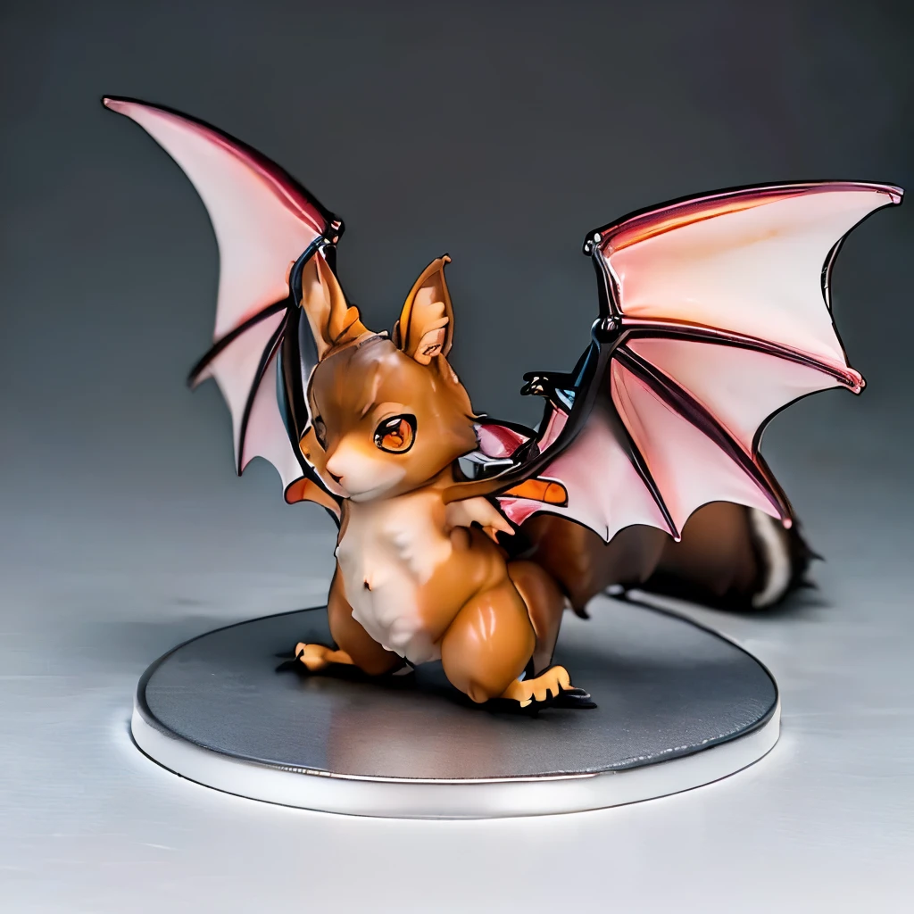 anime, first-person view, first-person view, pov,UHD, masterpiece, anatomically correct, super detail, high details, best quality、A cute character that looks like a combination of a bat and a squirrel、1.Five-headed character、((Make sure your whole body, including the wings, goes in.:1.5))、Deformed、ears are bat ears、((Squirrel's giant fluffy tail))、(arms are bat wings:1.5)