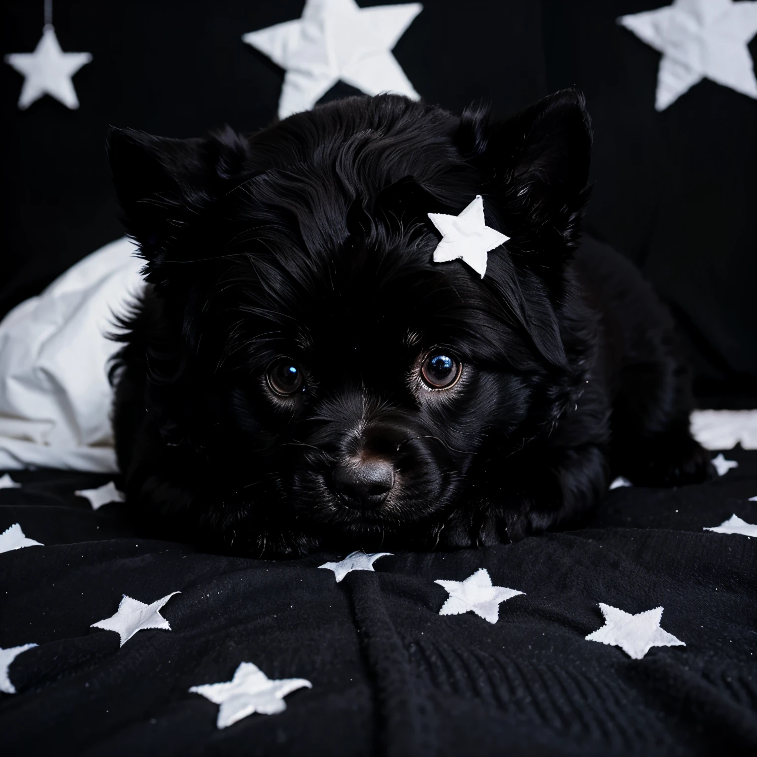 black fluffy puppy with a white star on his forehead
