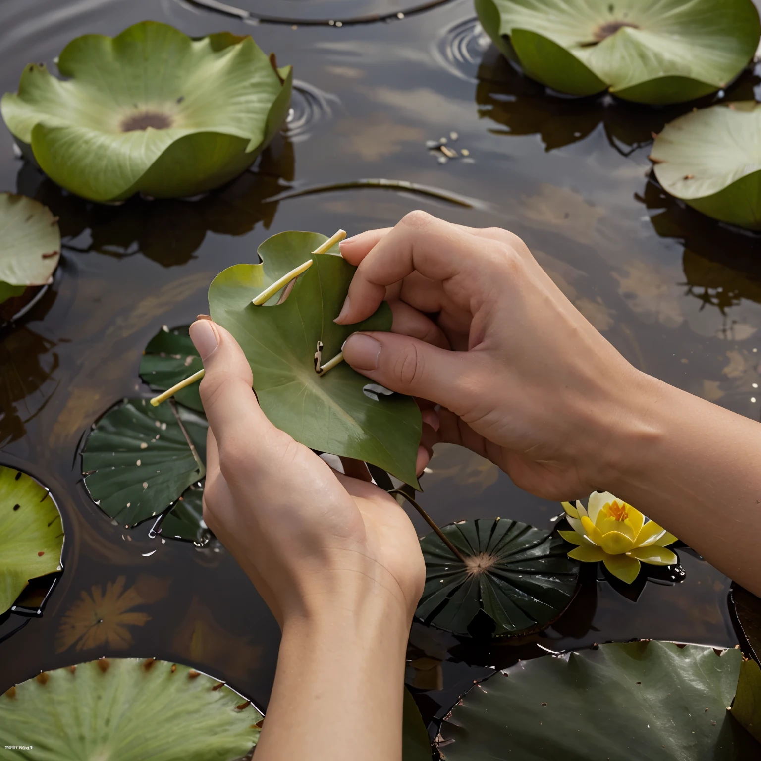 2d drawing of two hands holding a lotus flower