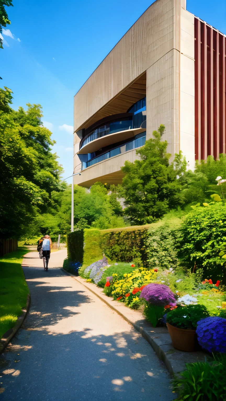 (ultra high resolution,realistic,highest quality,realistic),(8k,RAWphotograph,highest quality,masterpiece),(photon mapping,radio city,Physically based rendering,automatic white balance),real person,photograph,bridge, building, bush, city, cloud, Day, door, fence, field,time, garden, Grass, Home, hydrangea, Mountain, nature, no_human, outdoors, path, plant, potted_plant, purple_flower, road, scenery, null, nullscraper, Traditional_media, wood,