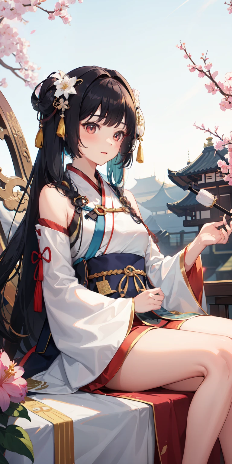 1girl, (hanfu), glowing, sidelighting, colorlfull wallpaper,