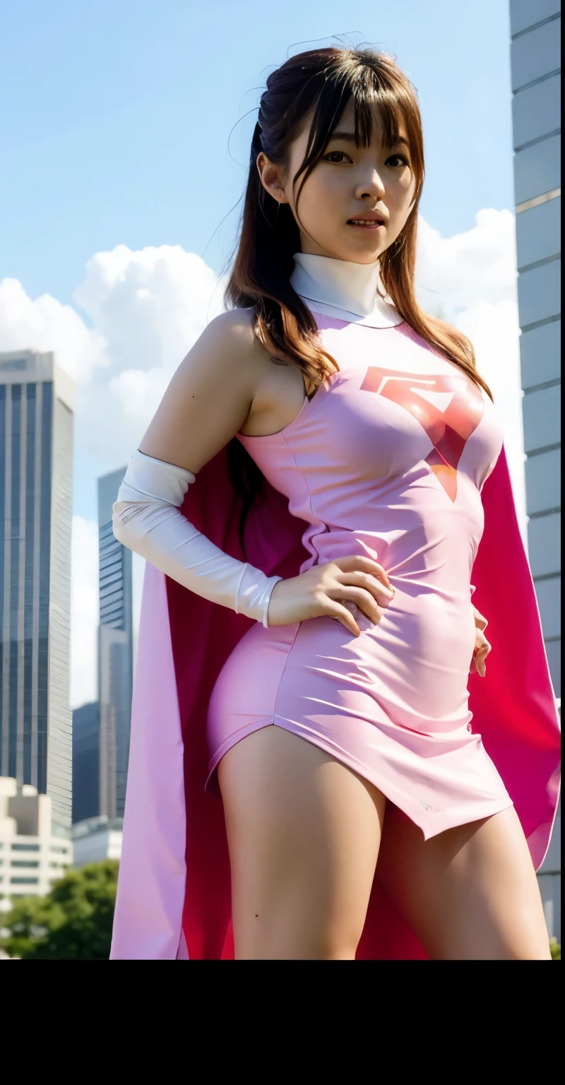 Highest image quality、real image、18-year-old美少女、ポニーテールbeautiful woman、beautiful sister、A woman wearing a pink dress and cloak is standing in front of a building, 18-year-oldの女の子,Jun the Swan、knee high boots science ninja、white panties、beautiful woman、 As a retro-futuristic heroine, 18-year-old、As a retro-futuristic heroine, beautiful thighs、sheila, she - ra, anime female hero portrait, Portrait of a modern dharna, anime visual of super girl, super girl, official art, Dinah Drake, hironaka, Blowjob White Mecha Miniskirt