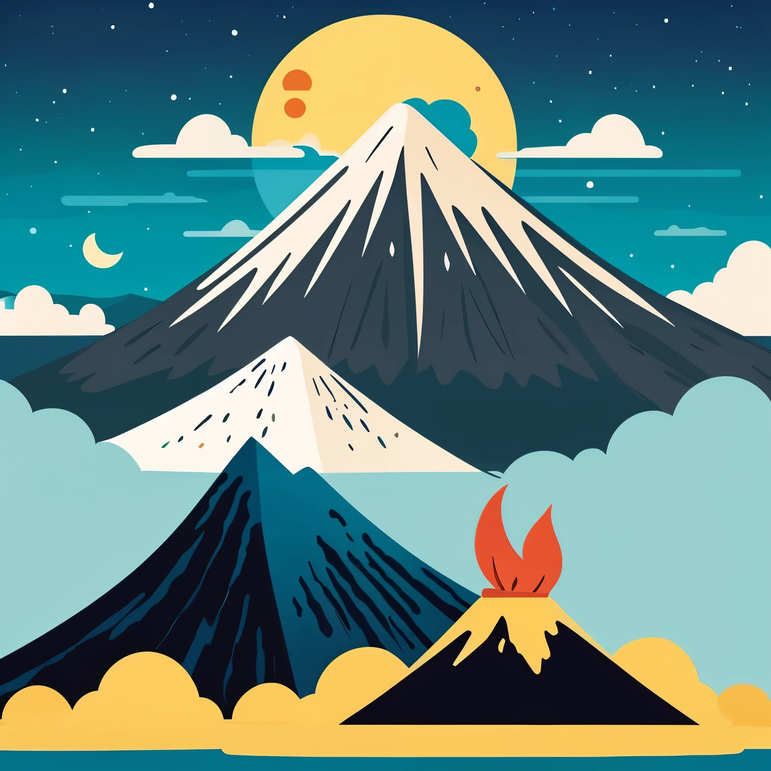 Not very detailed illustration of a wolf conveying peace on a volcano for an online game of choices 