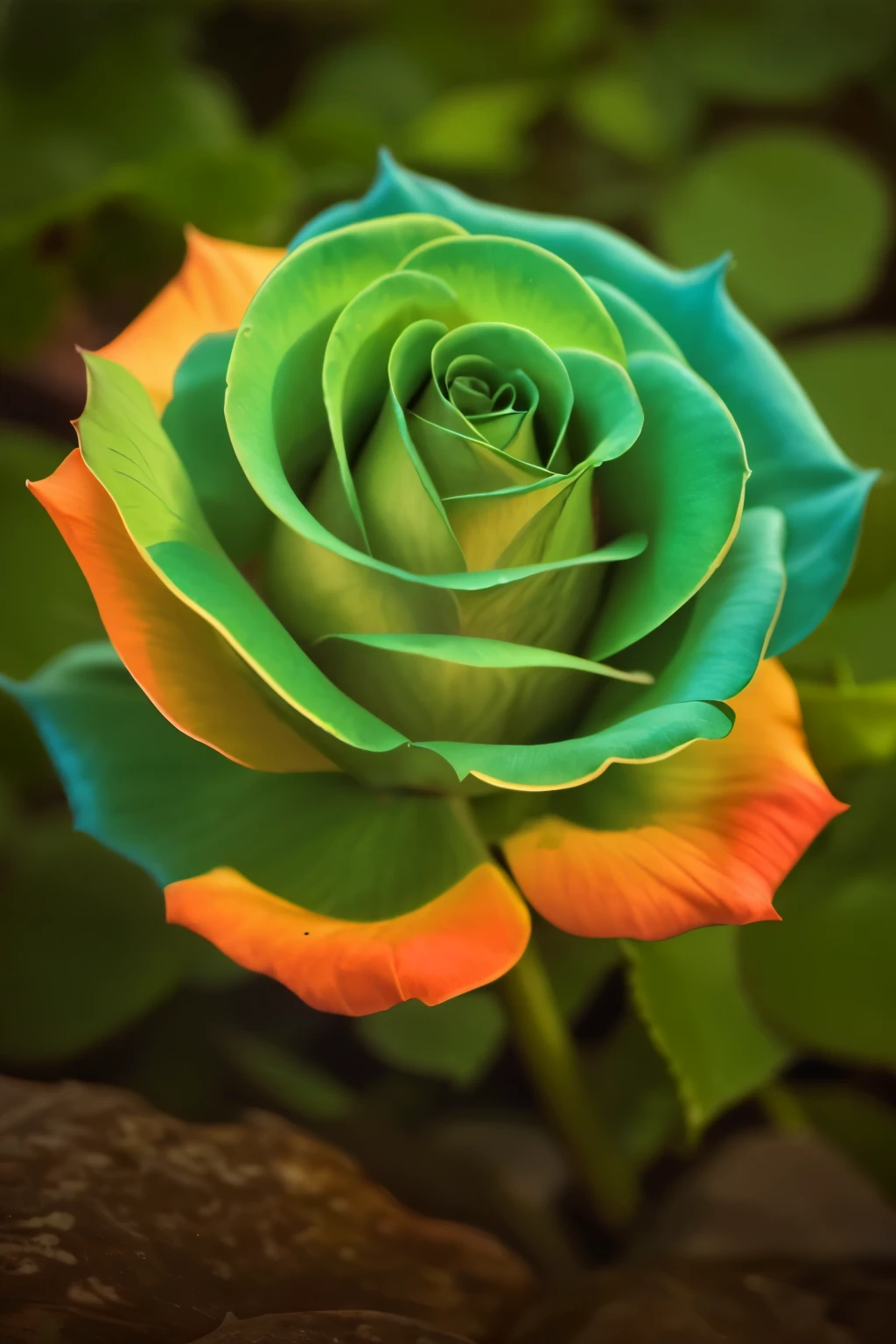 there is a green rose with a heart shaped center on a rock, green colored skin, green and black colors, photo of a rose, paul barson, green colors, black and green, green colored skin!!, glowing green, green colours, vibrant green, roses in cinematic light, brilliantly colored, post-processed, greenish colors, skin painted with green