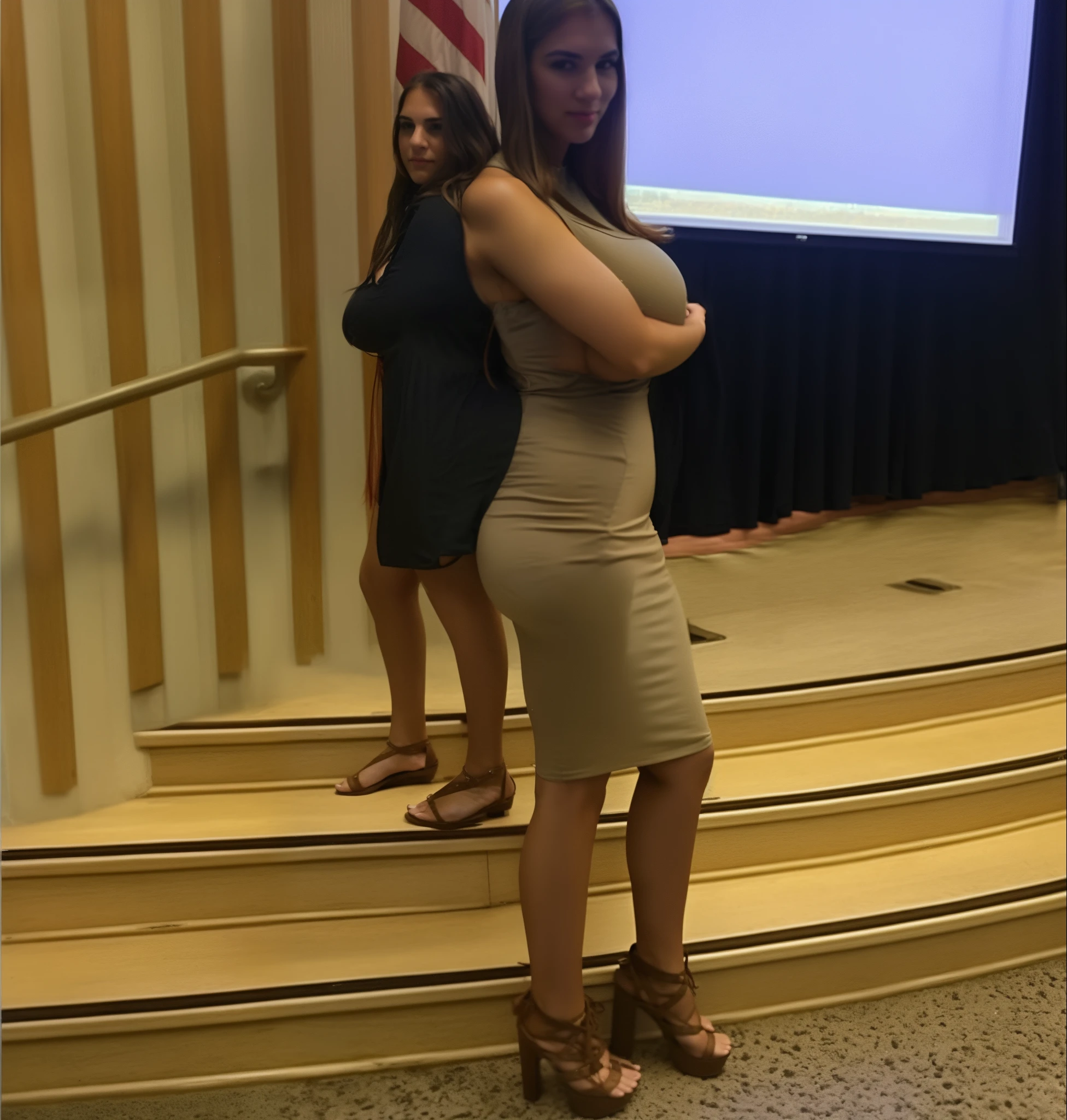 side view, hidden breasts, dress, (big giant enormous oversized massive huge colossal breasts:1.5), (gigantic sagging breasts:1.5), (long hair:1.35), arms crossed under breasts