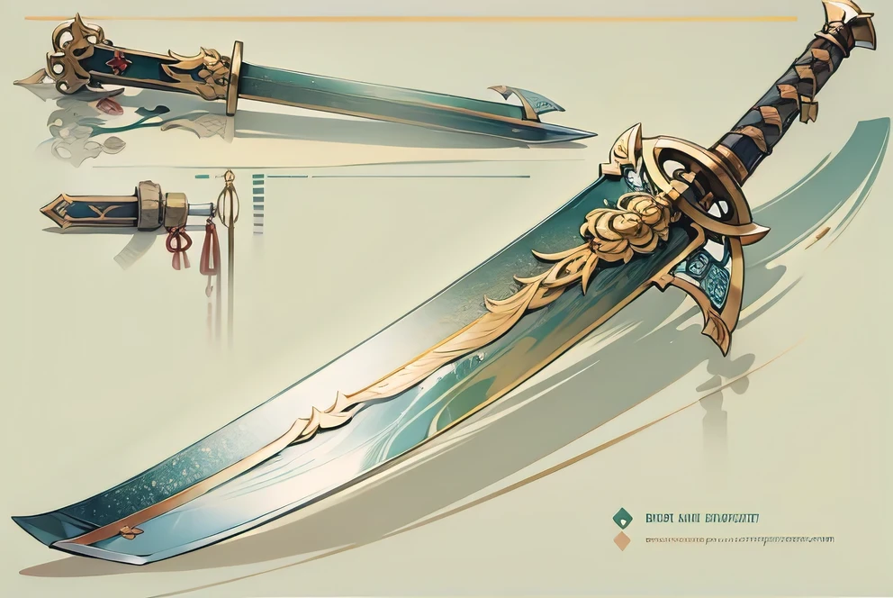 (((best quality))), (((masterpiece))), Weapons to be included in the Weapon Encyclopedia, Chinese sword, simple sword, white background