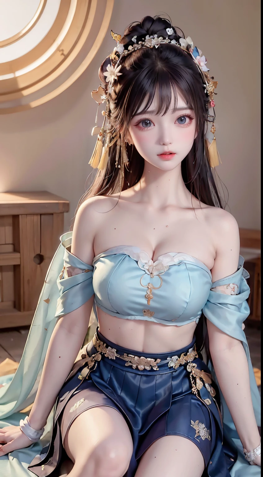 Wet-breasted v-hanfu thin silk have embossed pattern , All pictures, (huge ,cleavage),, white pink, blue ,best qualtiy,tmasterpiece,ultra high resolution,(Real-sense:1.4),RAW photogr,(True skin texture:1.3),(filmgrain:1.3),(Selfie angle),1个Giant Breast Girl,Beautiful eye and face details,tmasterpiece,Best quality at best,exposing thighigchest and big ,The chest more exposed,detailed hair,above looking down,Master quality, highest quality, best picture quality, exaggerated details, a princess 8 year old asian with a shy expression, slightly squinted eyes, adjusting her hair, long eyelashes (long hair / very, very exaggerated big breasts _ tits / in hanfu chinese very wet body, thin cloth silk embossed pattern, short skirt silk), The goddess is shooting a bow in front of the camera, wet throught rain, very wet body, thin cloth embossed pattern gold, green spring and pink white