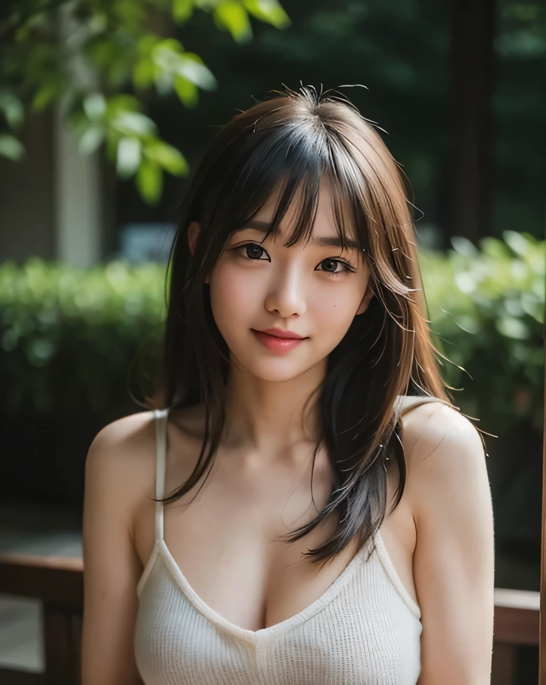 （32K,very high resolution, high detail, very accurate,Beautiful girl 1：1.5）,RAW photo & realistic atmosphere,
big breasts, Japanese, black hair, bangs, long hair, 19 years old, NSFW,(((realistic pictures))),film portrait photography, 1 girl, wearing a white dress, natural makeup, Not wearing lipstick, straight long hair, Favorite clothes for women in their 20s, morning park, Open her mouth slightly, Calm, kind, Fragile, naïve, innocent, (realistic detailed eyes, natural skin texture, realistic facial details), shy smile, soft and dramatic lighting, written boundary depth, Bokeh, vivid details, finely, surreal, whole body, 35mm film, hazy blur,