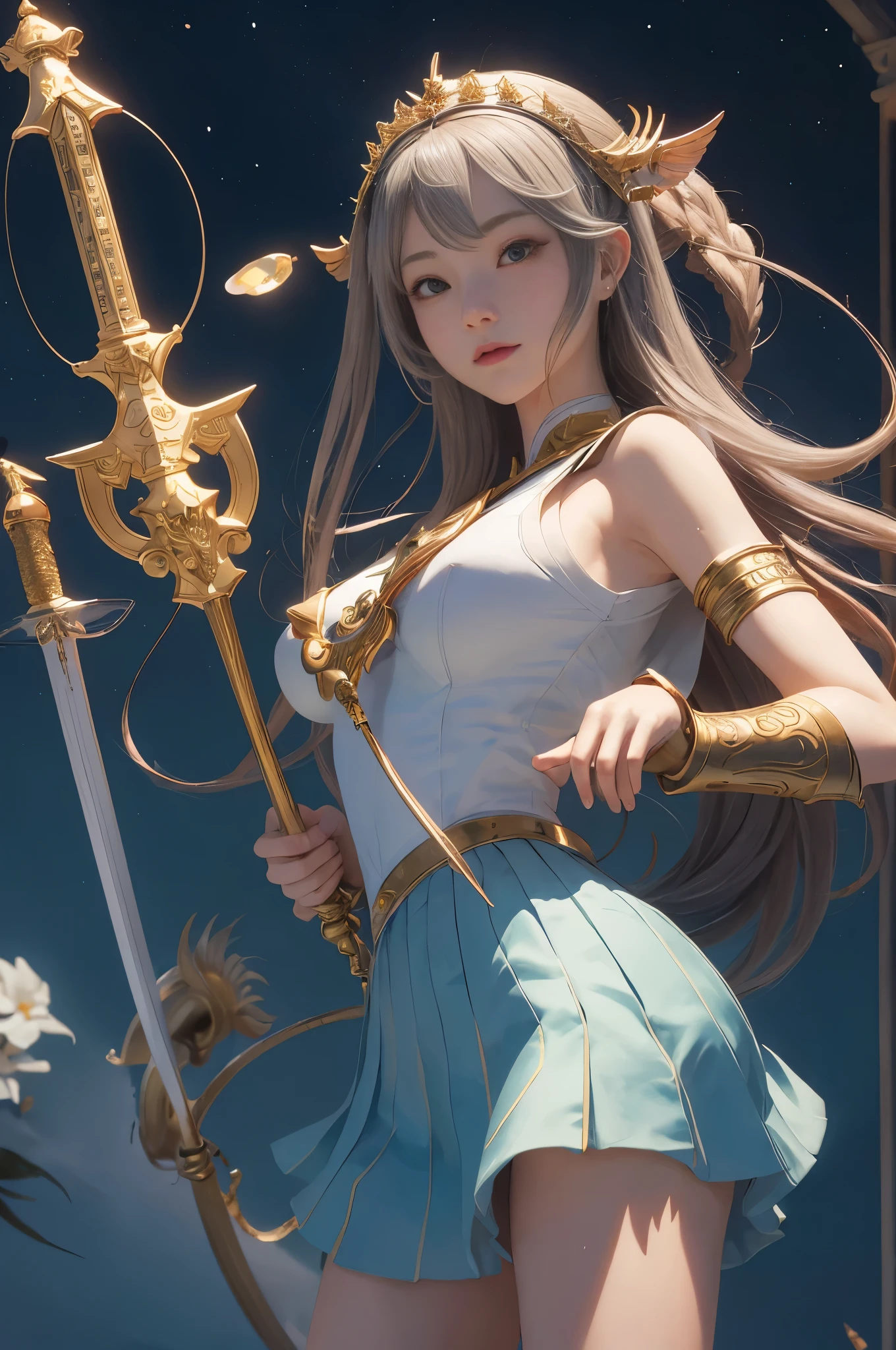 Alafed woman in sailor suit holding sword and sword, zodiac girl portrait knight, Minami Tanaka、first summer squid、extremely detailed art germ, art germ. high detail, range murata and art germ, lady palutena, art germ jsc, Smooth anime CG art, up to the model | art germ, art germ. anime illustration