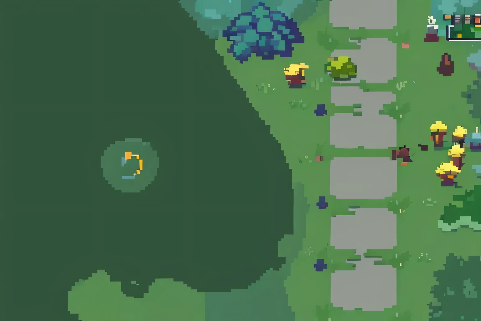 Small town pixel map close-up, video game texture, Game top down view, height map, supervisory, Top view, grassland, video game assets, grassy, Ultra-high pixel details, pond, In-game graphics, 2D depth map, zoom out very far, Detailed map, zoom out, Small lake