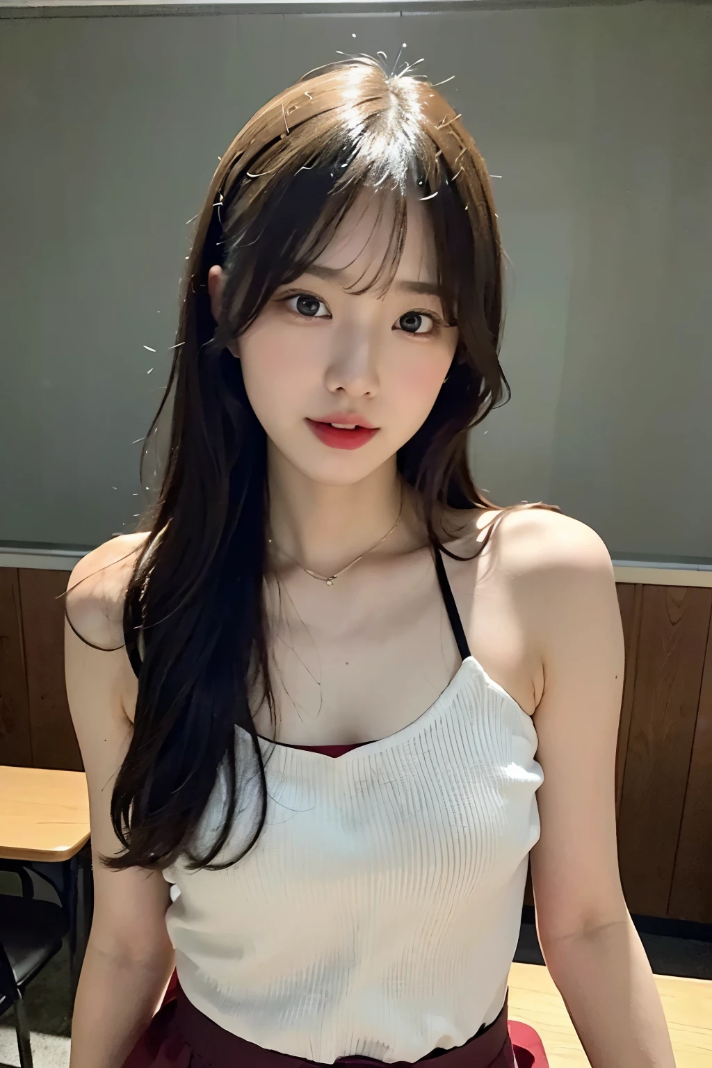 (1 girl), (sexy look:1.5), (flat chest:1.3), (very detailed目, very detailed顔), (surreal, High resolution), (highest quality:1.4), (hyper quality), real skin texture, RAW photo, (realistic, Photoreal:1.37), very detailed, professional photography, , (look at me), (School, classroom), (kiss me:1.4),