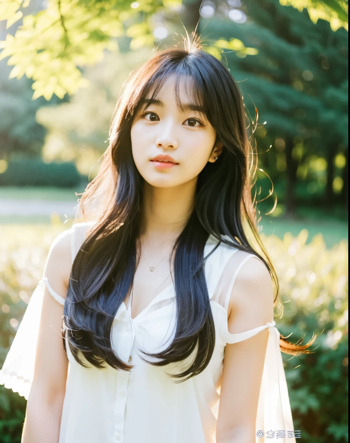 there is a woman with long hair wearing a white shirt, ulzzang, korean girl, heonhwa choe, sakimichan, xintong chen, sun yunjoo, lee ji - eun, lee ji-eun, wenfei ye, jaeyeon nam, park ji-min, jinyoung shin, chiho, yun ling, gongbi