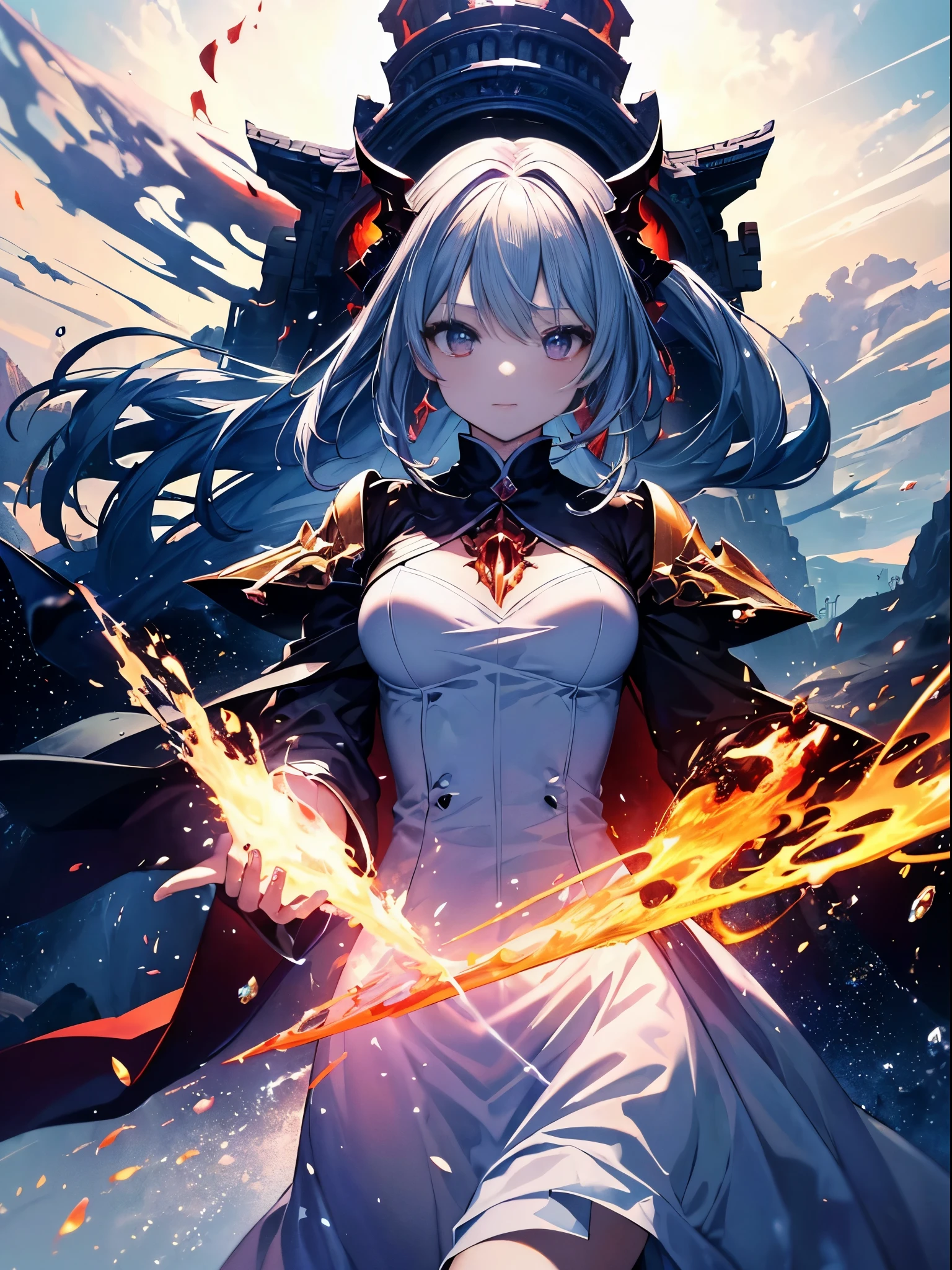 (((masterpiece)))、(((highest quality)))、((super detailed))、According to the contract、Follow me please、Overlord of Flame。come、Purification Flame、Great Sword of Flame。 fluttershy、Fire and brimstone through Sodom。turn sinners into dust of death。『Burning sky』