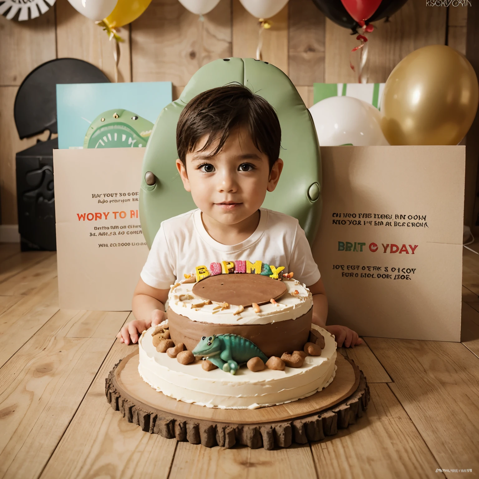 Trex dinosaur themed birthday invitation for 3 year old Vicenzo in neutral colors