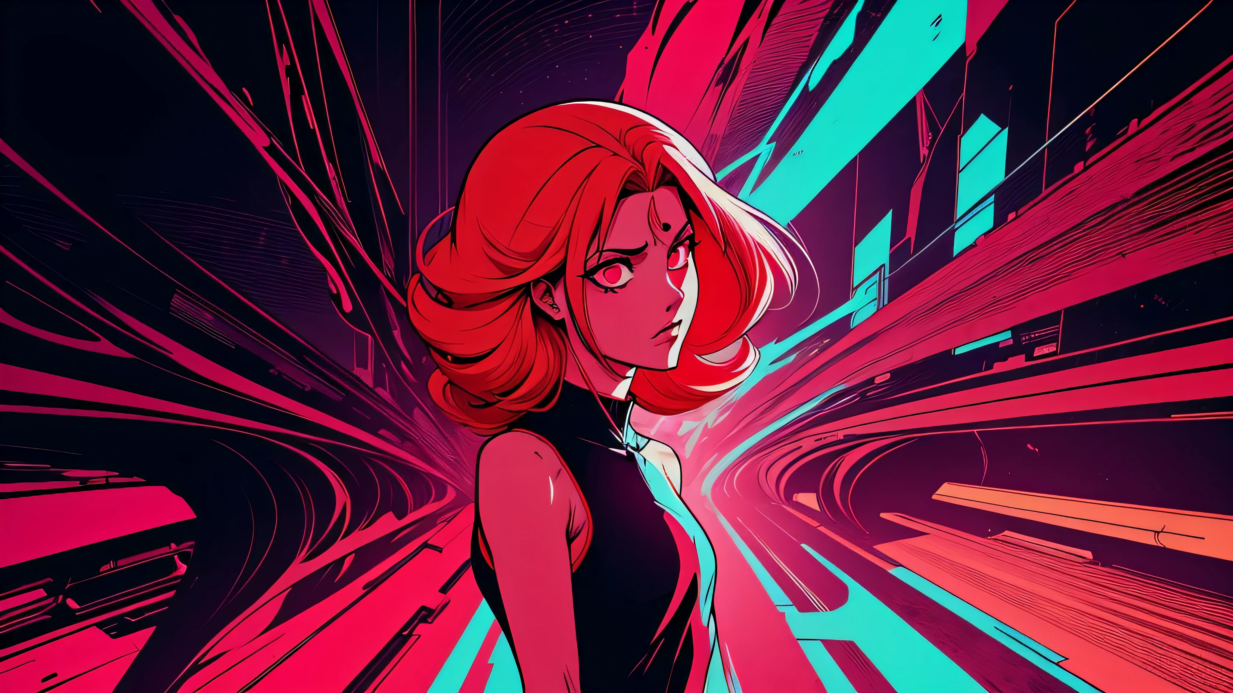 garota de anime, corpo inteiro, Anime Phonk Brain Sick album cover with neon red colors