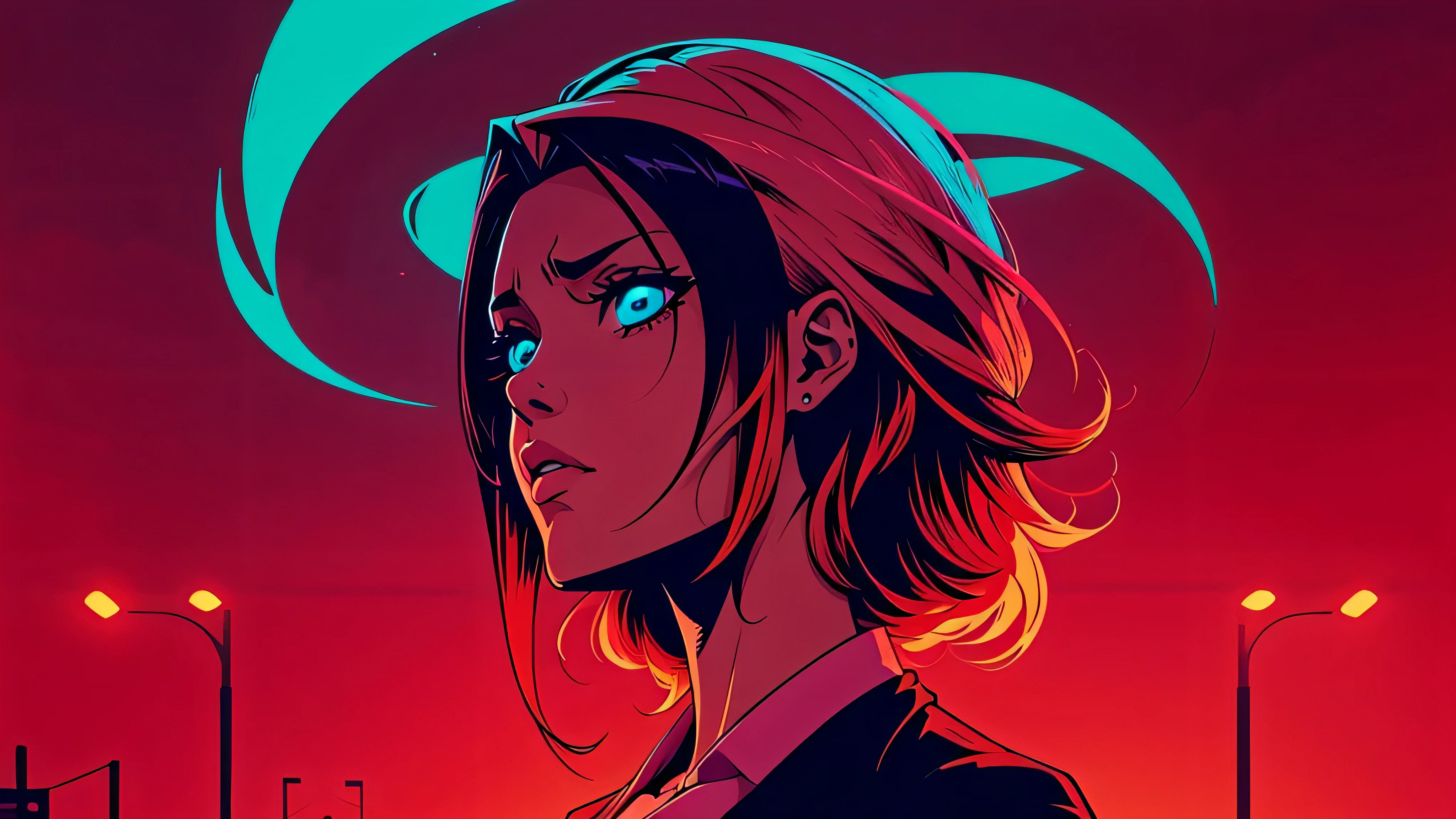garota de anime, corpo inteiro, Anime Phonk Brain Sick album cover with neon red colors