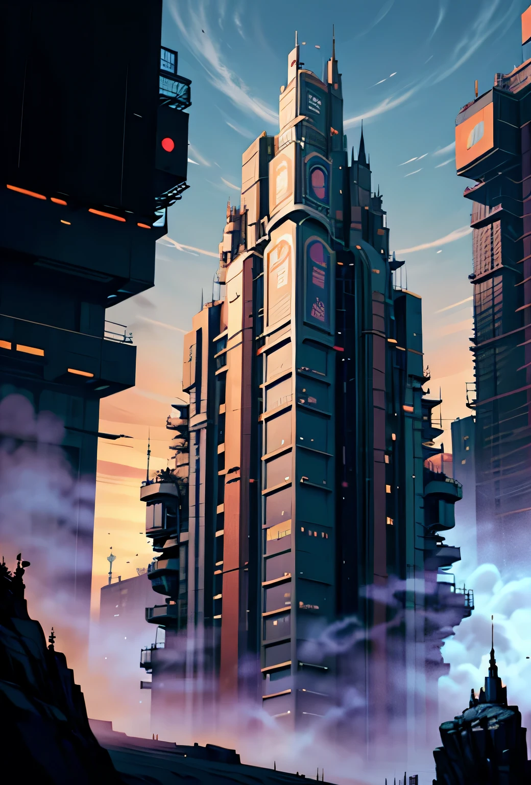 拥抱science and technology，science and technology，future，Science fiction，magic，high-rise building，Hand Painted，illustration，magic，2k，HD，Ideally，Dream