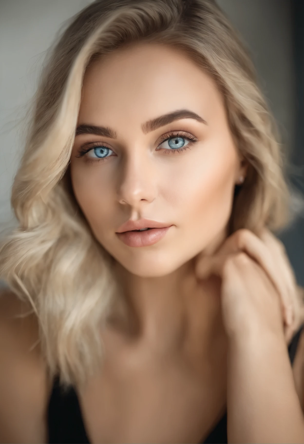 Woman with matching tank top and panties, Sexy girl with blue eyes, portrait sophie mudd, Portrait de Corinna Kopf, blonde hair and large eyes, Selfie einer jungen Frau, ohne Make-up, Natural makeup, Blick direkt in die Kamera, Gesicht mit Artgram, dezentes Make-up, Great full body photo, im Zimmer, big , Blond, Latein