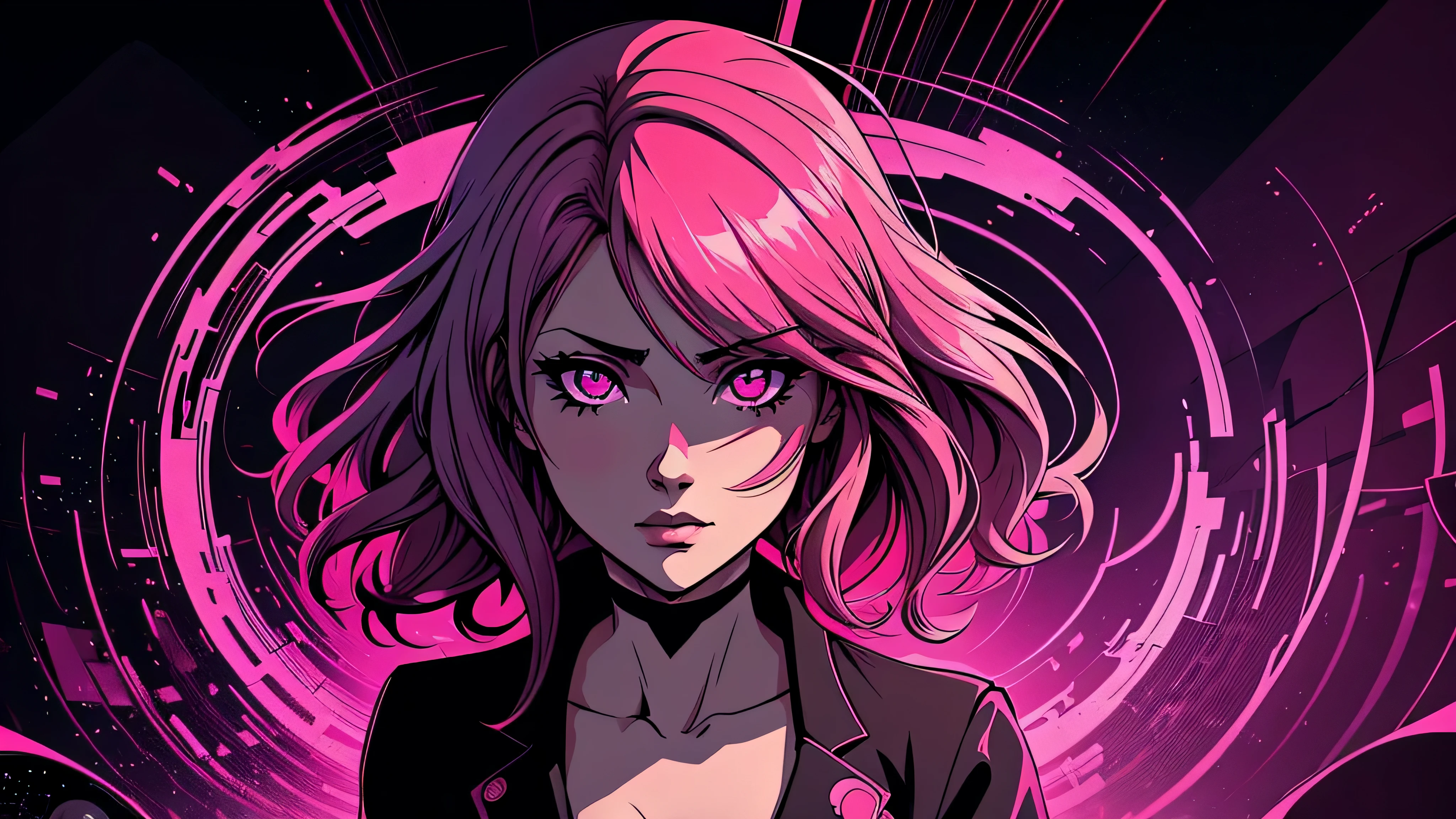 garota de anime, corpo inteiro, Capa do álbum Anime Phonk Brain Sick, musica, ondas sonoras, com cores rosa e preto neon