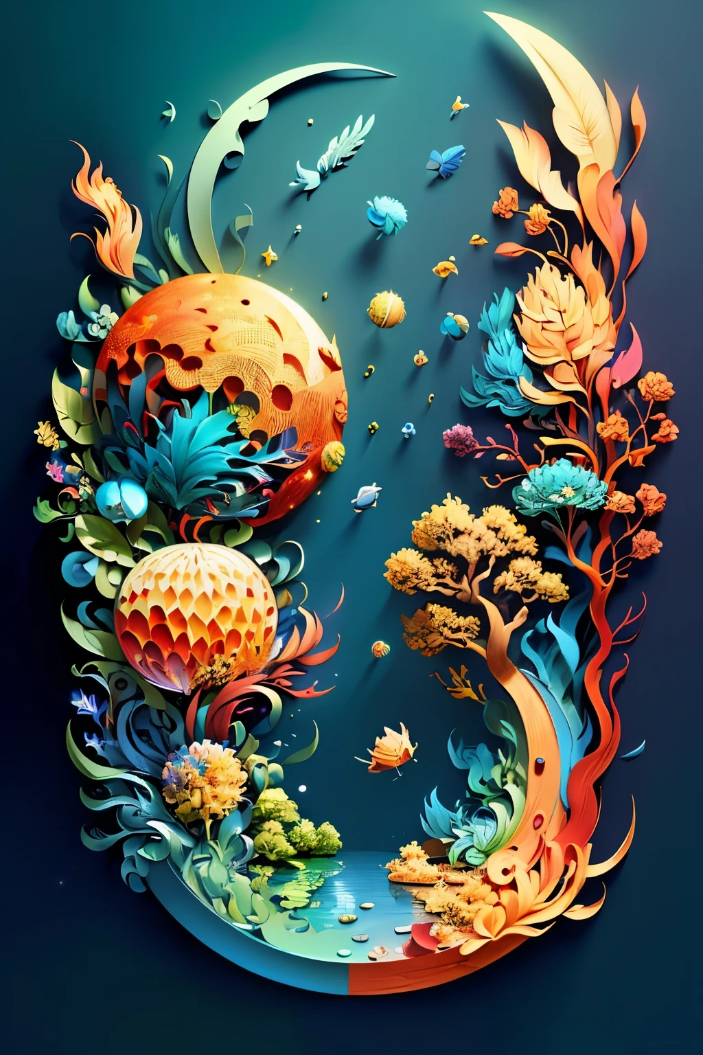 (((masterpiece))),best quality, illustration, earth, water ,fire, wind , space , paper_cut,