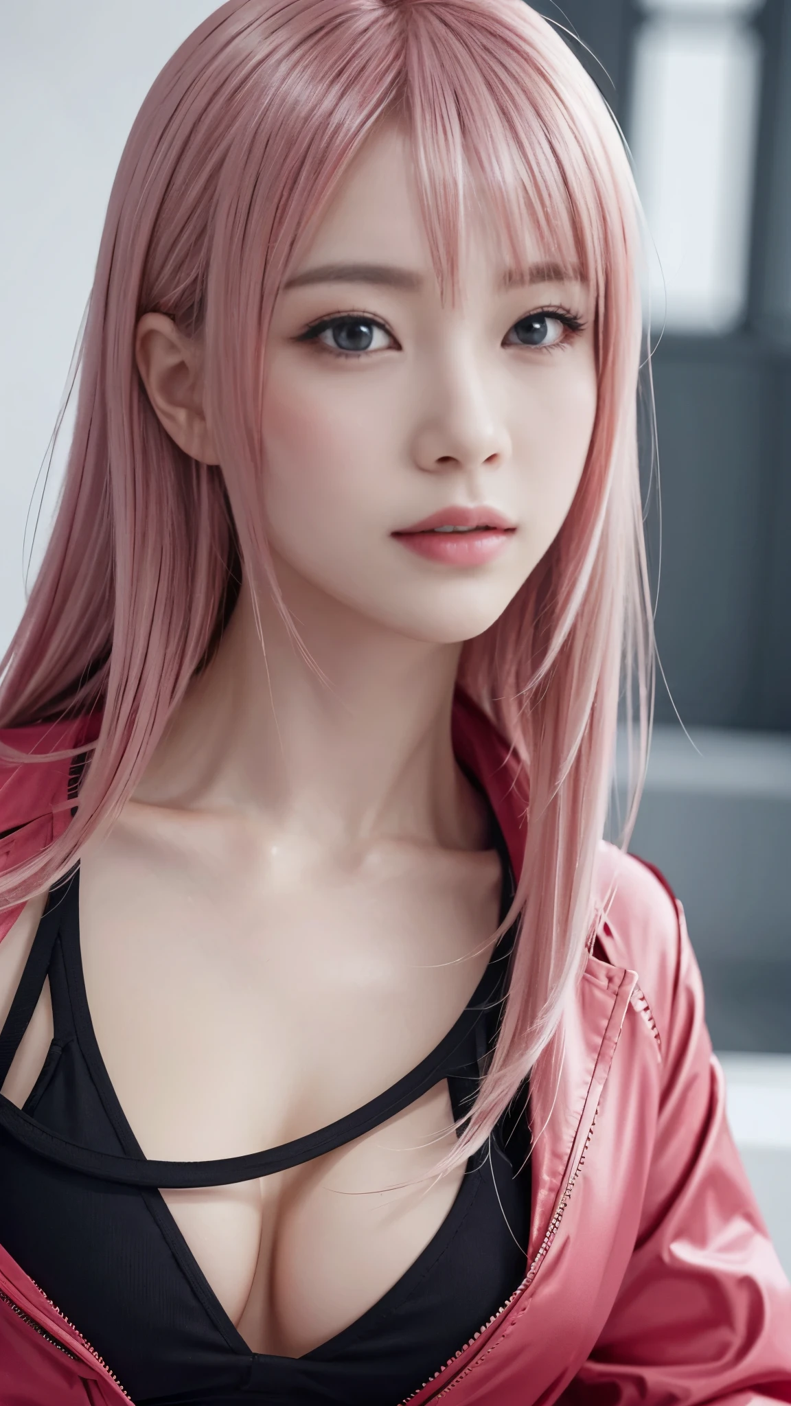 Close-up of two women with pink hair and red jackets, anime realism style, unreal 5. RPG portrait, cgsociety portrait, realistic art style, Smooth anime CG art, Photorealistic anime girl rendering, Realistic anime 3d style, loss draw 1. 0, realistic 3d animation, art germ ; 3d unreal engine, realistic anime art style,The background is space,