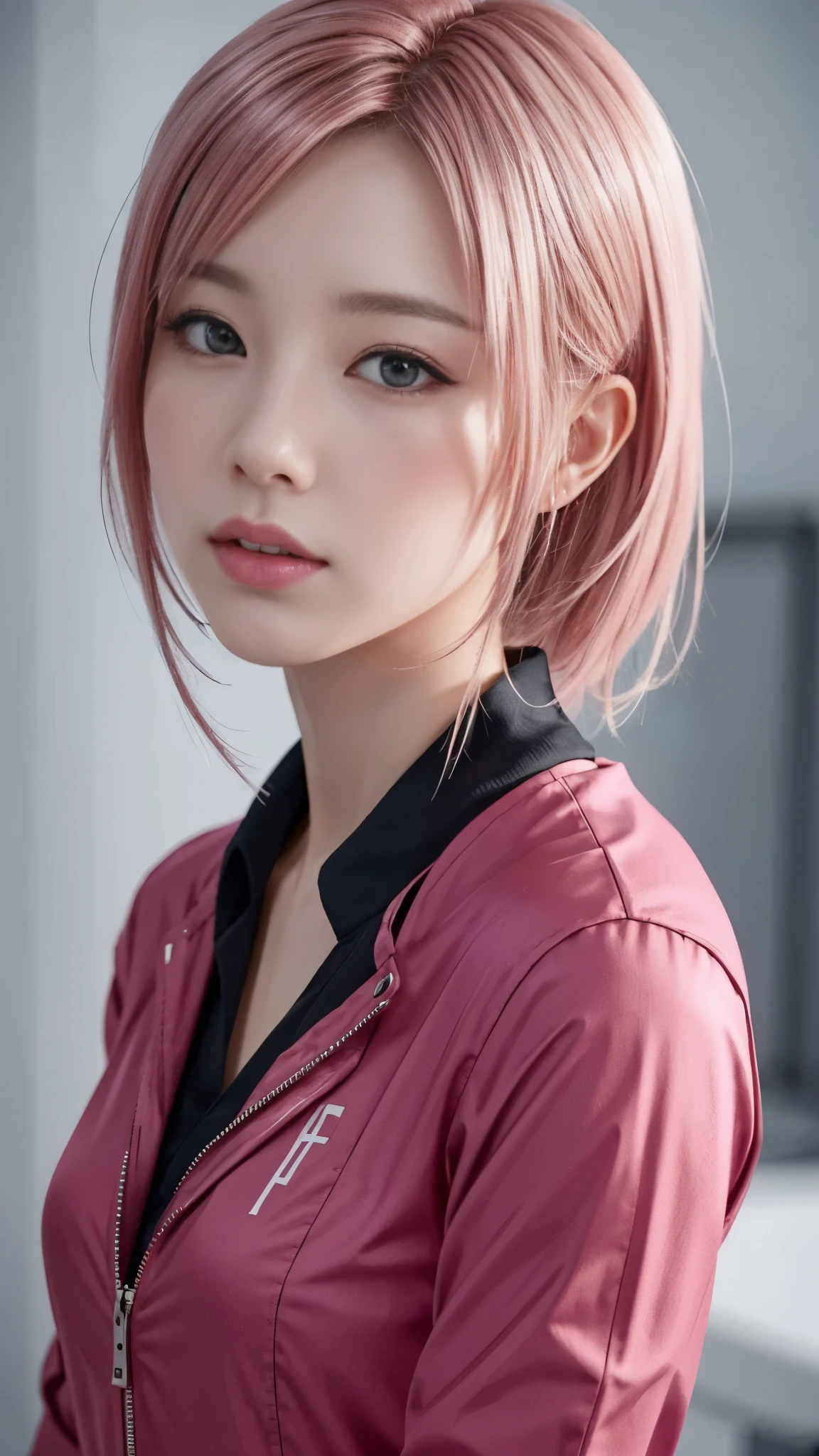 Close-up of two women with pink hair and red jackets, anime realism style, unreal 5. RPG portrait, cgsociety portrait, realistic art style, Smooth anime CG art, Photorealistic anime girl rendering, Realistic anime 3d style, loss draw 1. 0, realistic 3d animation, art germ ; 3d unreal engine, realistic anime art style，The background is space，