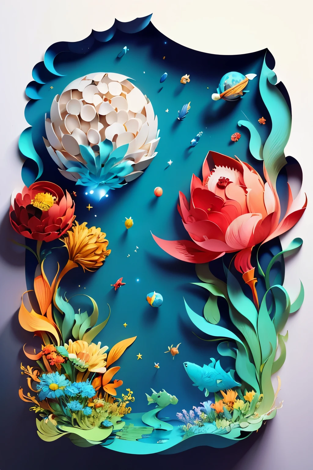 (((masterpiece))),best quality, illustration, earth, water ,fire, wind , space , paper_cut,