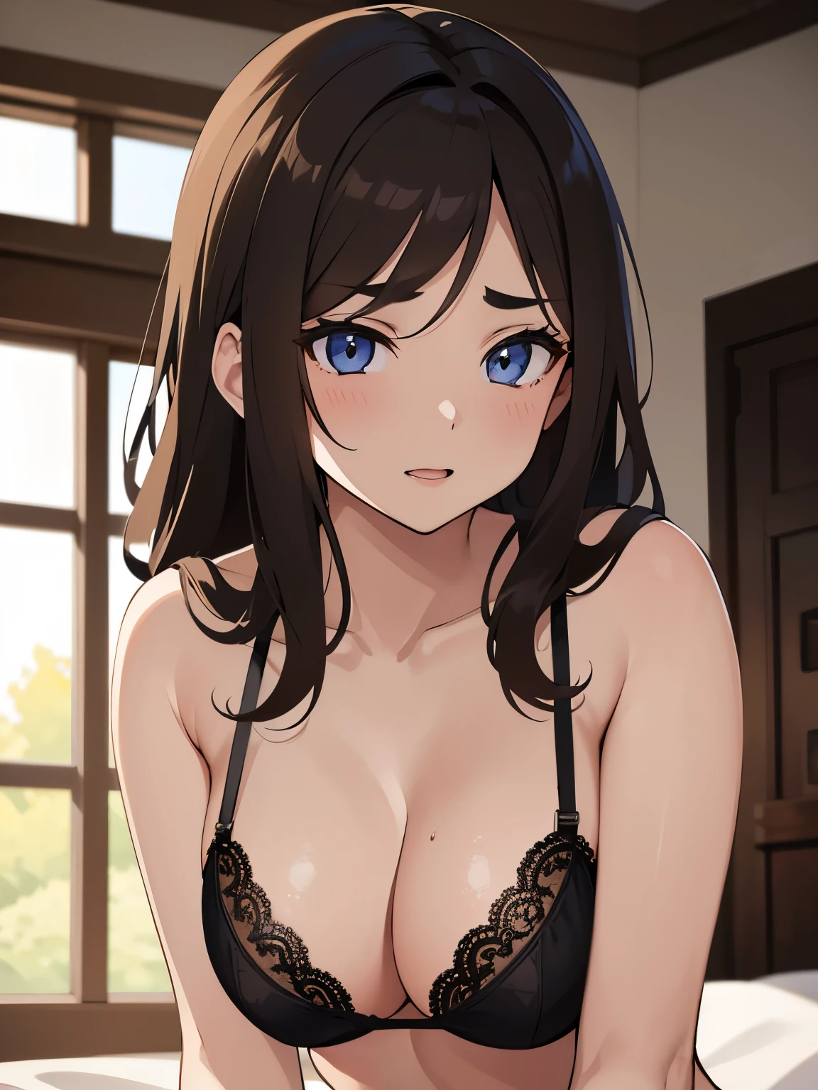 Inverse V eyebrows,beautiful girl with light-brown hair, sexy,erotic ,NSFW,lingerie,perfect body.