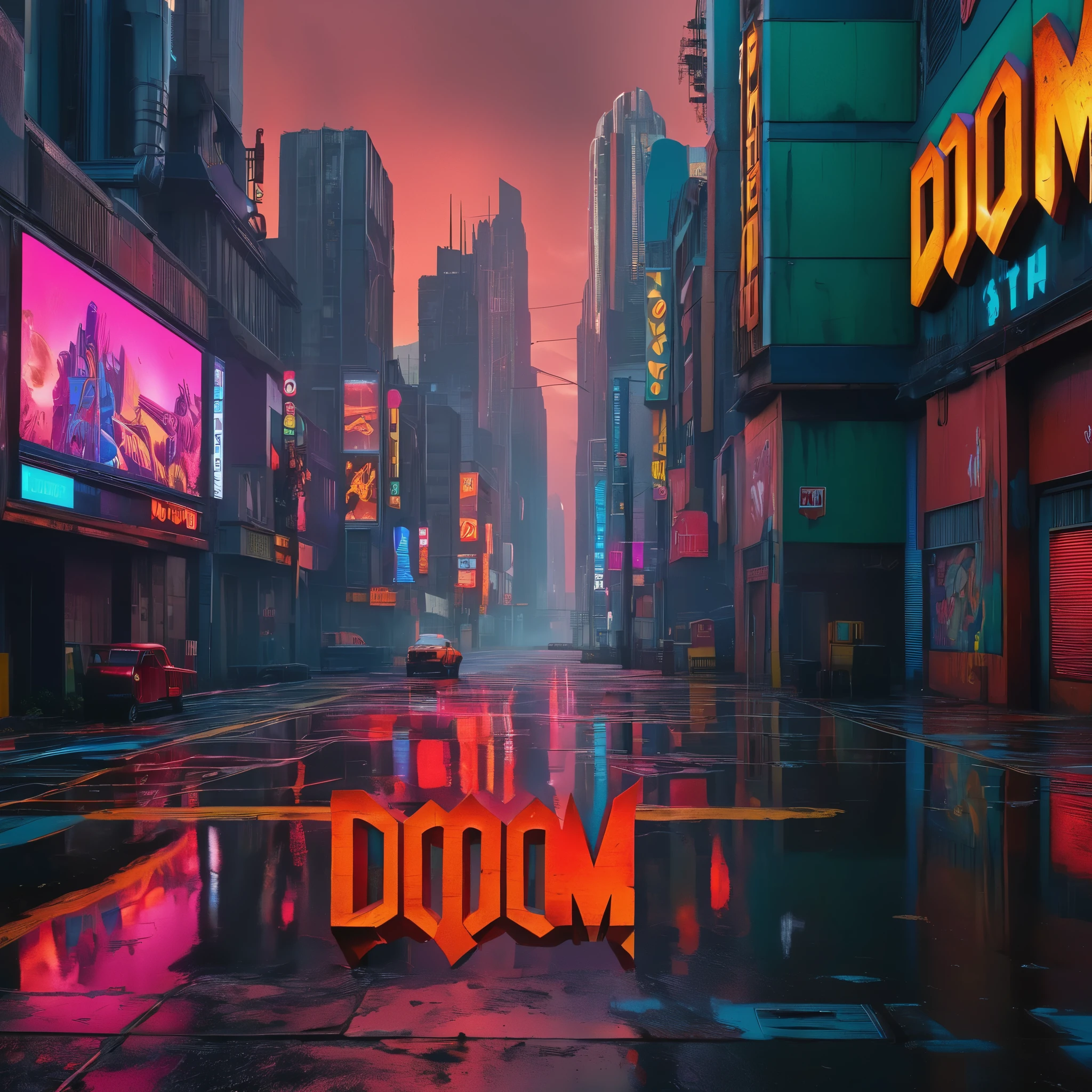 create an image demonstrating the style of ((Doom-gloom-city-pop)) style, hyper realism, 8k high definition, vibrant colors, sharp focus, insanely detailed