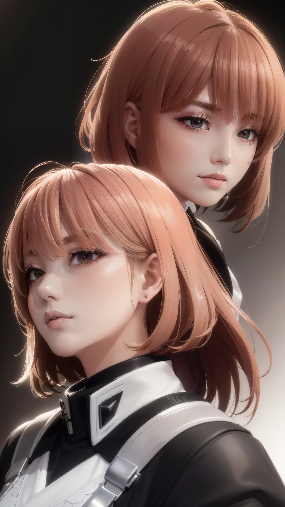 Close-up of two women with pink hair and black jackets, anime realism style, unreal 5. RPG portrait, cgsociety portrait, realistic art style, Smooth anime CG art, Photorealistic anime girl rendering, Realistic anime 3d style, loss draw 1. 0, realistic 3d animation, art germ ; 3d unreal engine, realistic anime art style,The background is space,